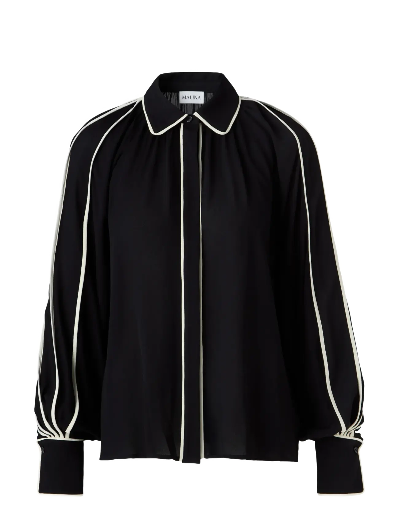 Malina - Bea Contrast Edge Chiffon Blouse - langärmelige blusen - black - 1