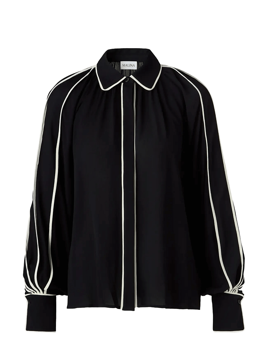 Malina - Bea Contrast Edge Chiffon Blouse - langärmelige blusen - black - 1