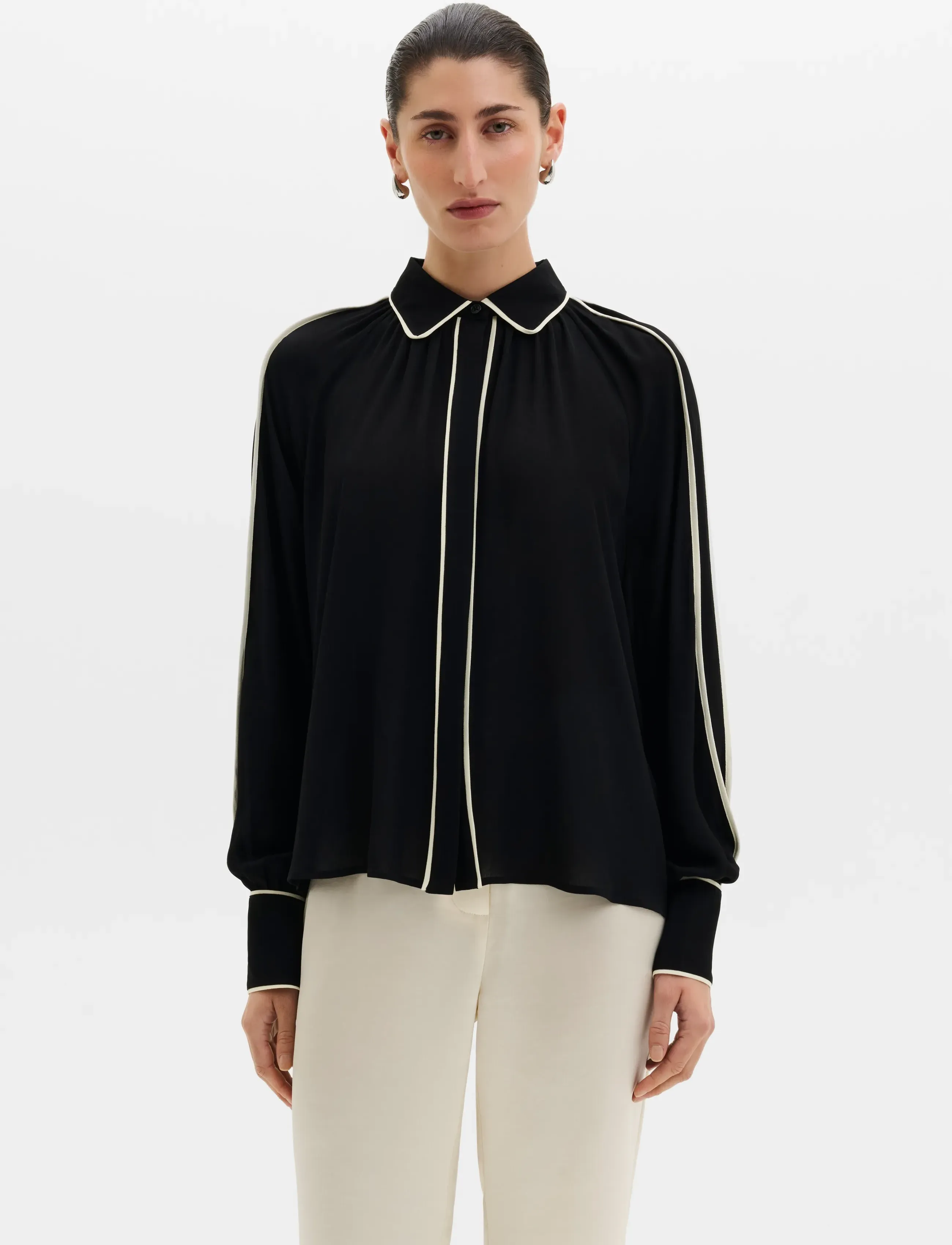 Malina Bea Contrast Edge Chiffon Blouse - Langærmede bluser - BLACK / black