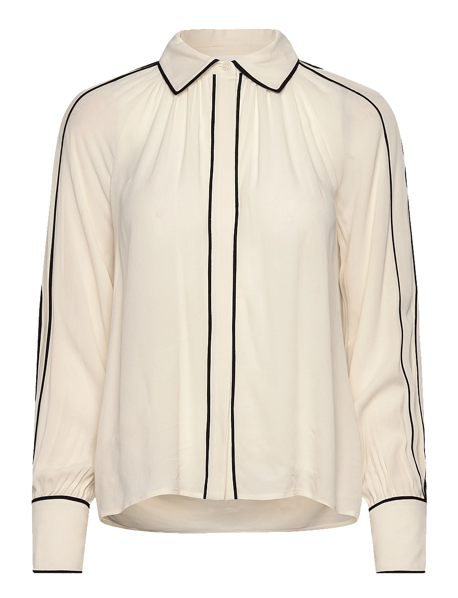 Malina - Bea Contrast Edge Chiffon Blouse - långärmade blusar - vanilla - 1
