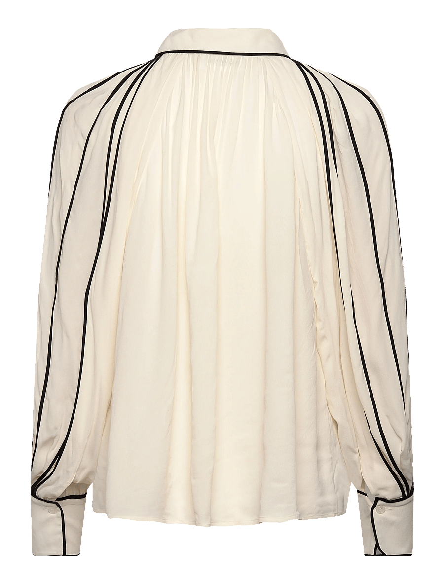 Malina - Bea Contrast Edge Chiffon Blouse - långärmade blusar - vanilla - 2