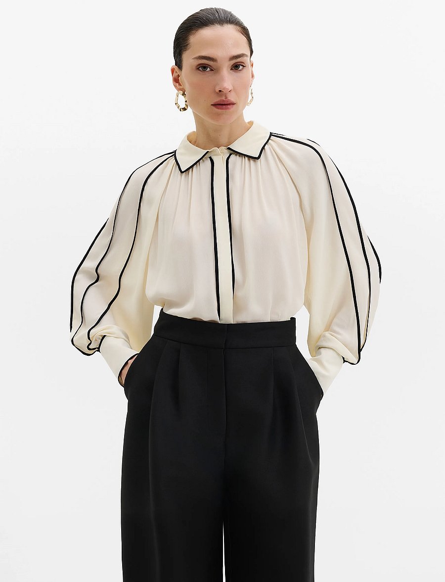 Malina - Bea Contrast Edge Chiffon Blouse - långärmade blusar - vanilla - 3
