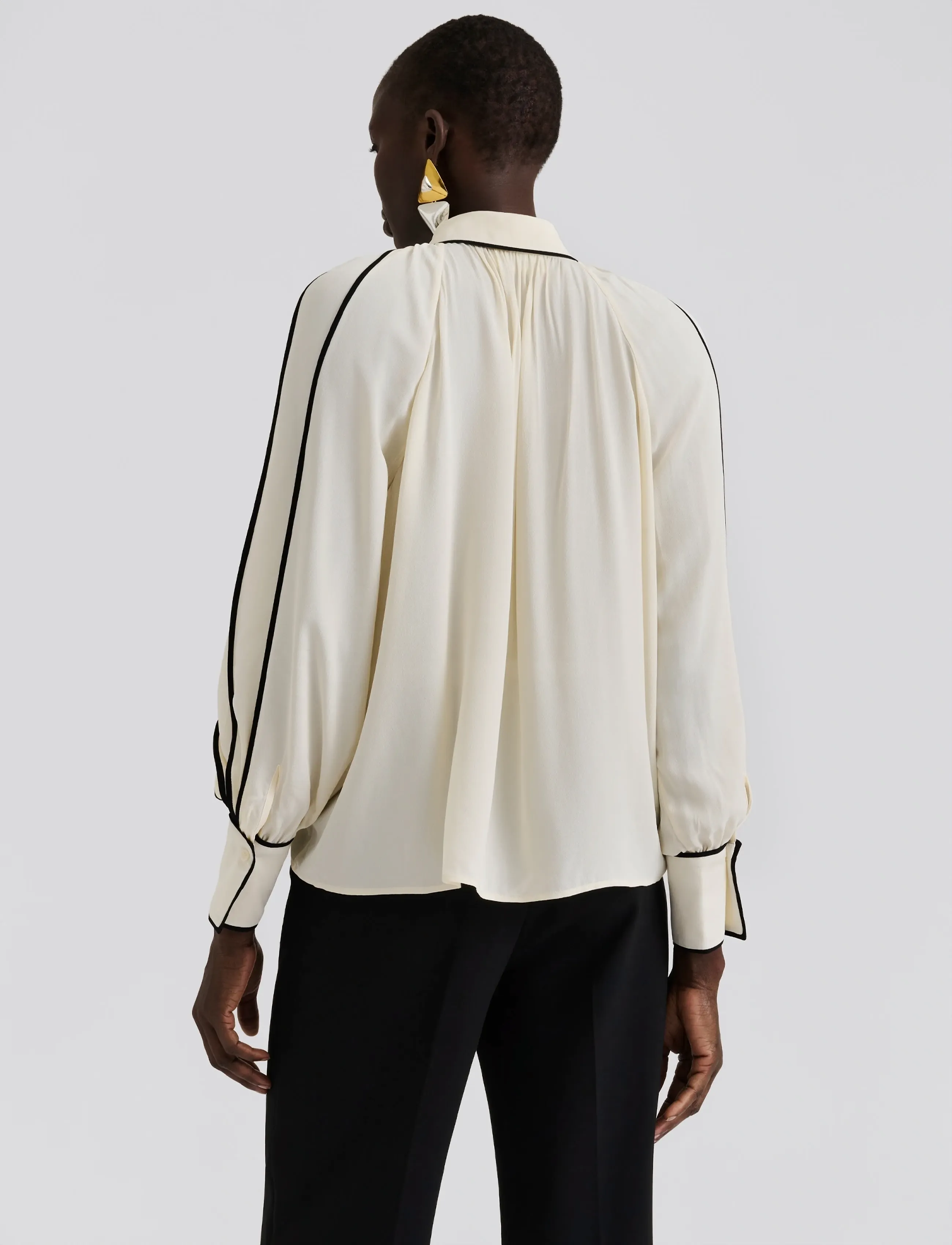 Malina - Bea Contrast Edge Chiffon Blouse - vanilla - 4