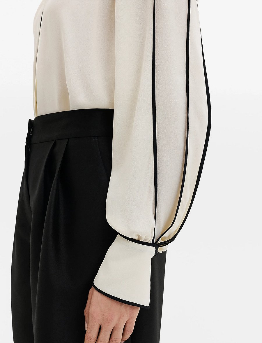 Malina - Bea Contrast Edge Chiffon Blouse - långärmade blusar - vanilla - 5