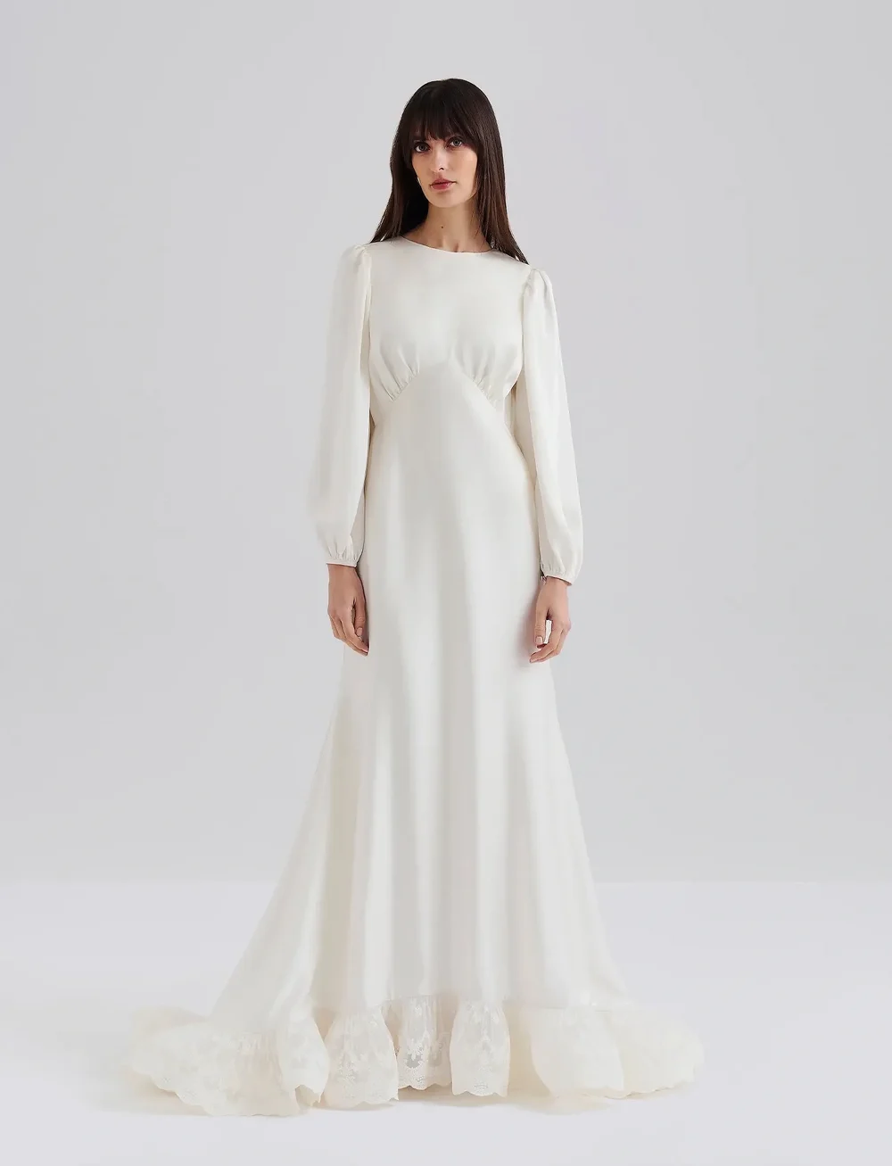 Malina - Emily Long Sleeve Lace Ruffled Bridal Gown - hääpuvut - cream - 0