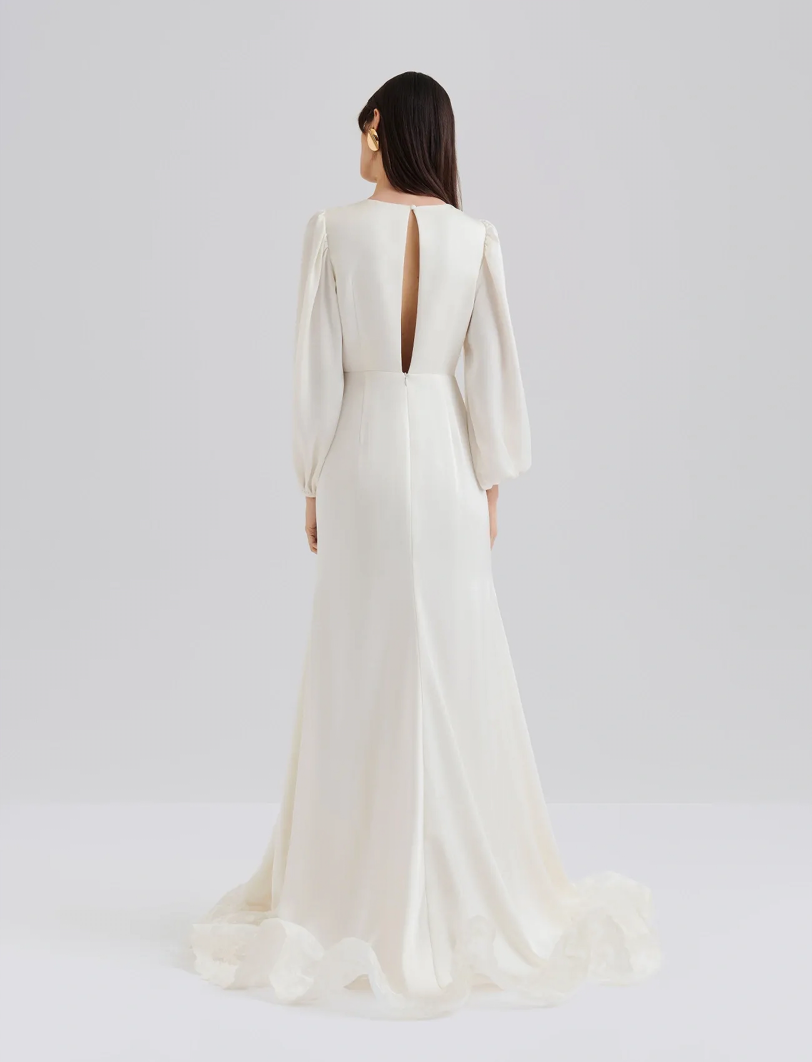 Malina - Emily Long Sleeve Lace Ruffled Bridal Gown - brautkleider - cream - 3