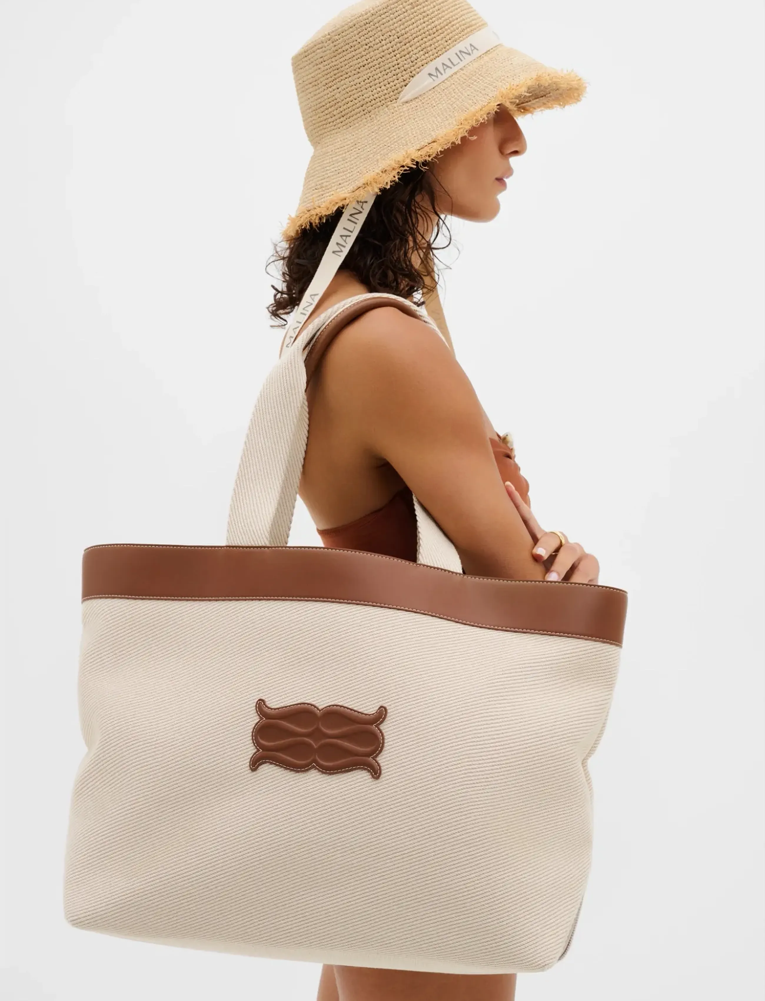 Malina Monogram Grand Canvas Tote - Malina - LIGHT TAUPE / brown