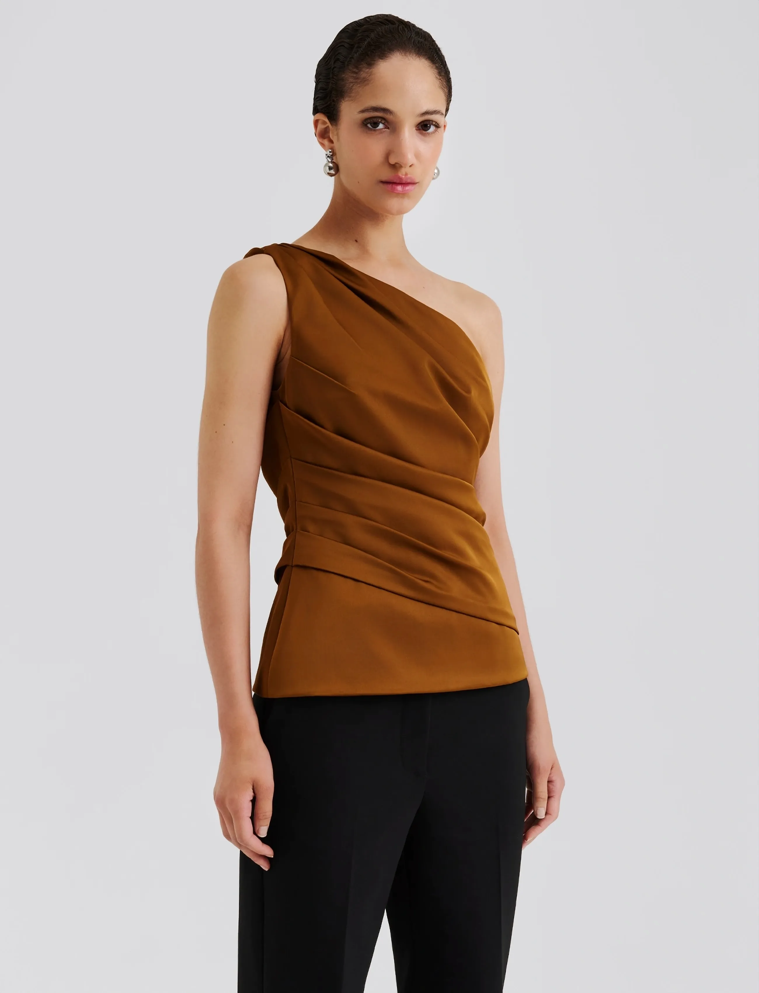 Malina - Nelly Draped One Shoulder Top - sleeveless blouses - amber - 4