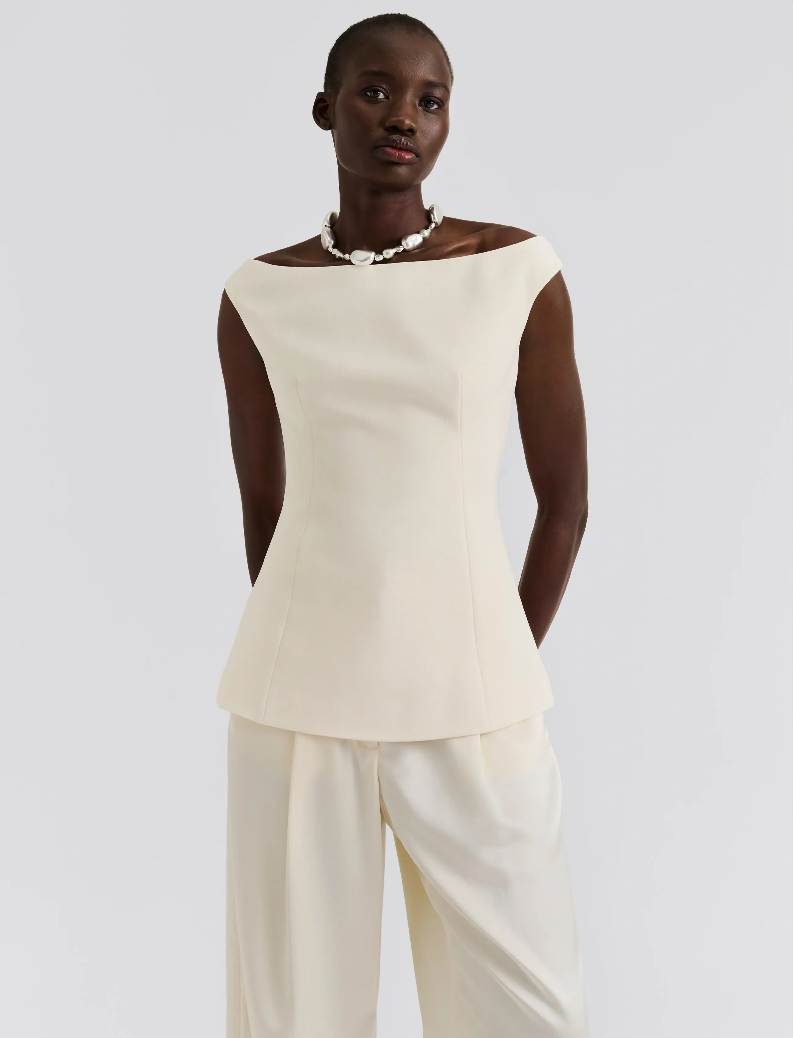 Malina - Diora Half Off Shoulder Top - vanilla - 3