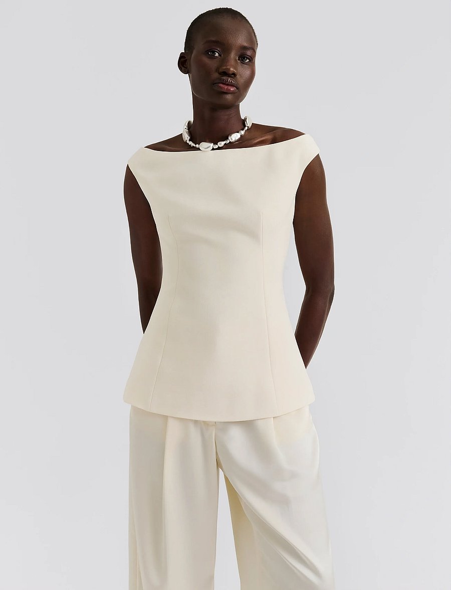 Malina - Diora Half Off Shoulder Top - vanilla - 3