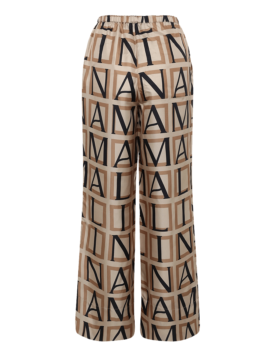 Malina - Olga Drawstring Silk Pants - sirged püksid - monogram camel - 2