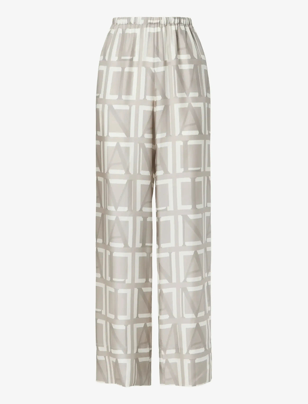 Malina - Olga Drawstring Silk Pants - raka byxor - monogram taupe - 1