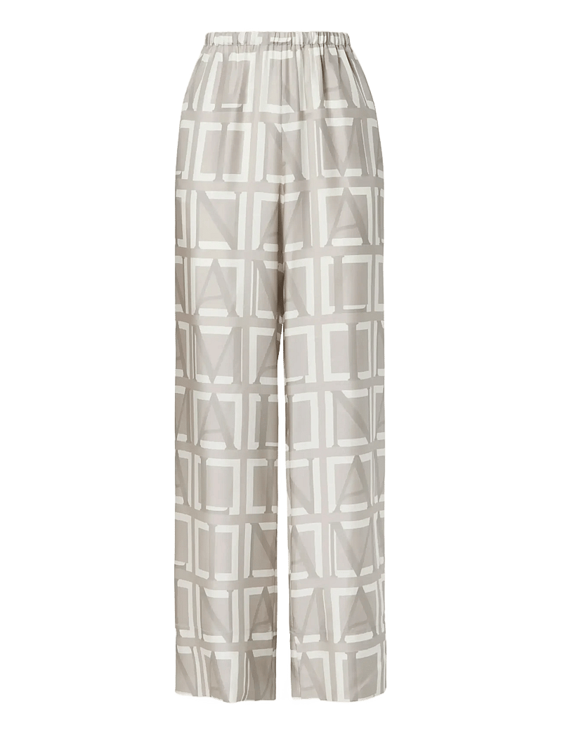 Malina - Olga Drawstring Silk Pants - raka byxor - monogram taupe - 1