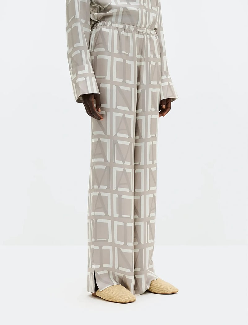 Malina - Olga Drawstring Silk Pants - raka byxor - monogram taupe - 0