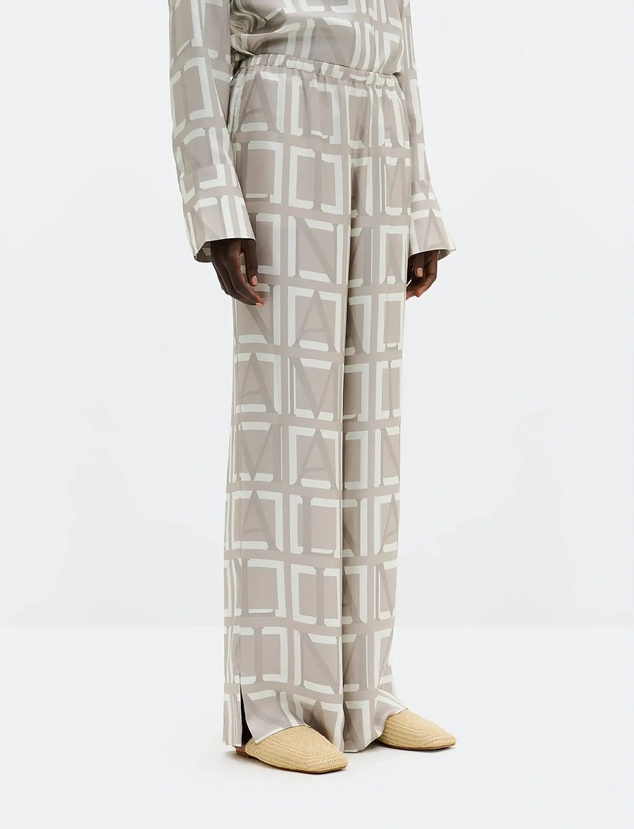 Malina - Olga Drawstring Silk Pants - hose mit geradem bein - monogram taupe - 0