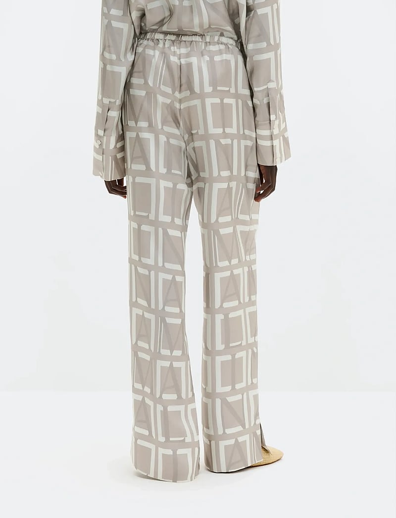 Malina - Olga Drawstring Silk Pants - raka byxor - monogram taupe - 2