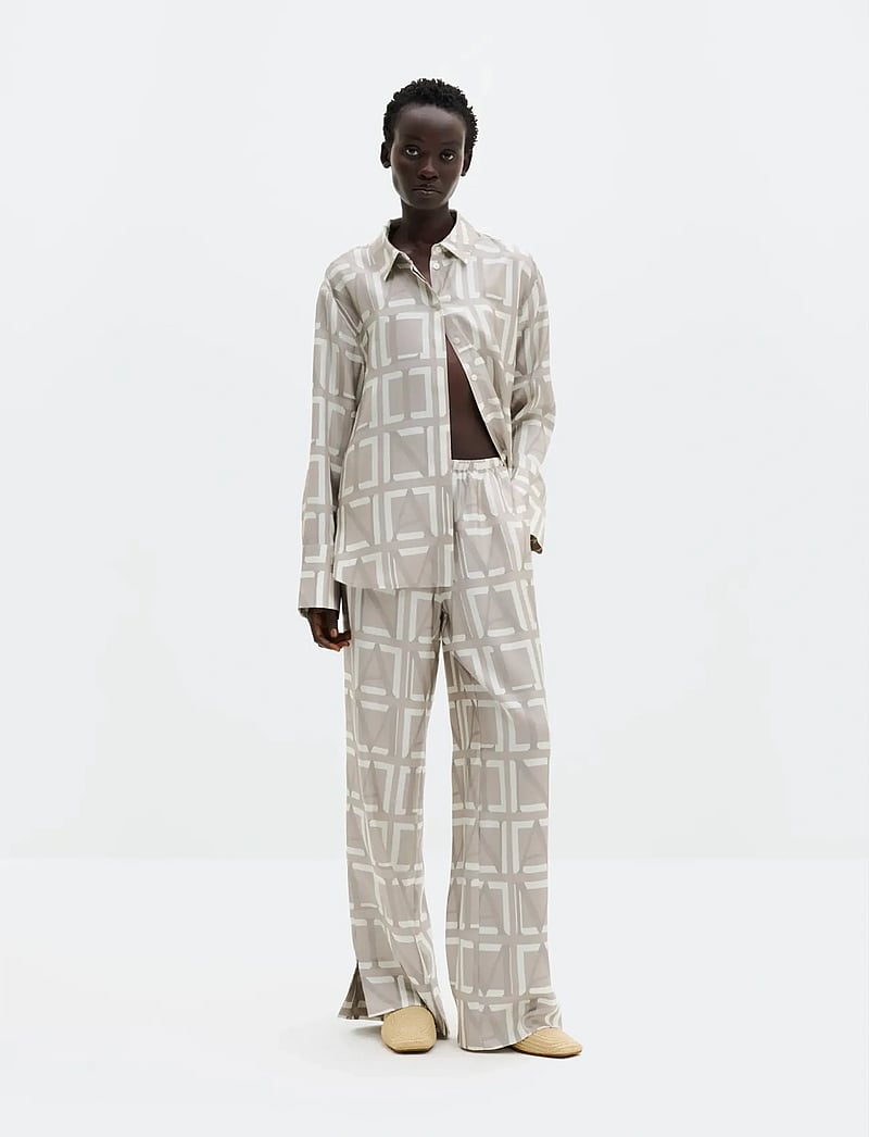 Malina - Olga Drawstring Silk Pants - raka byxor - monogram taupe - 4