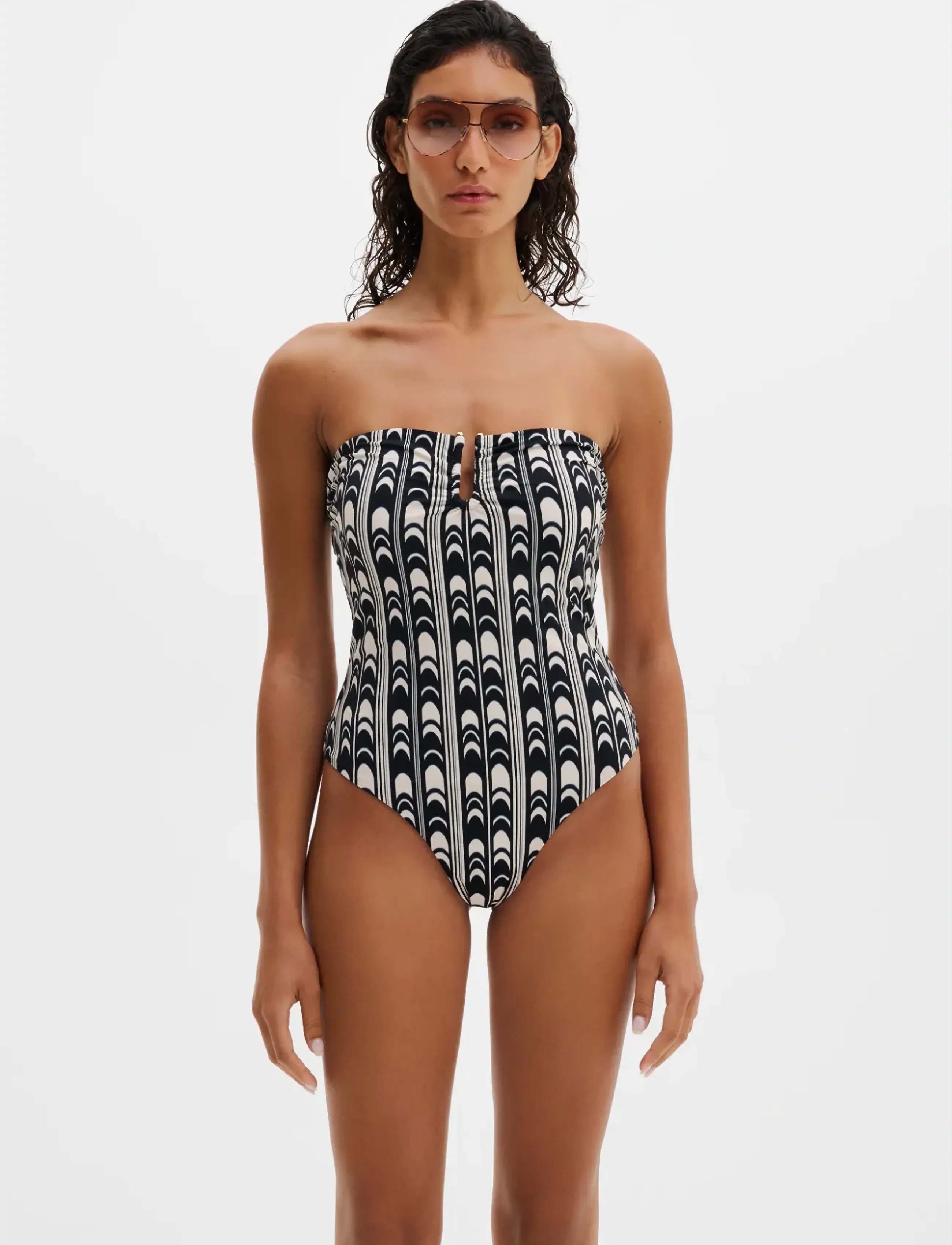 Malina Signature Gold Embellished Bandeau Swimsuit, M, Black, Badetøj > Badedragter, Dame