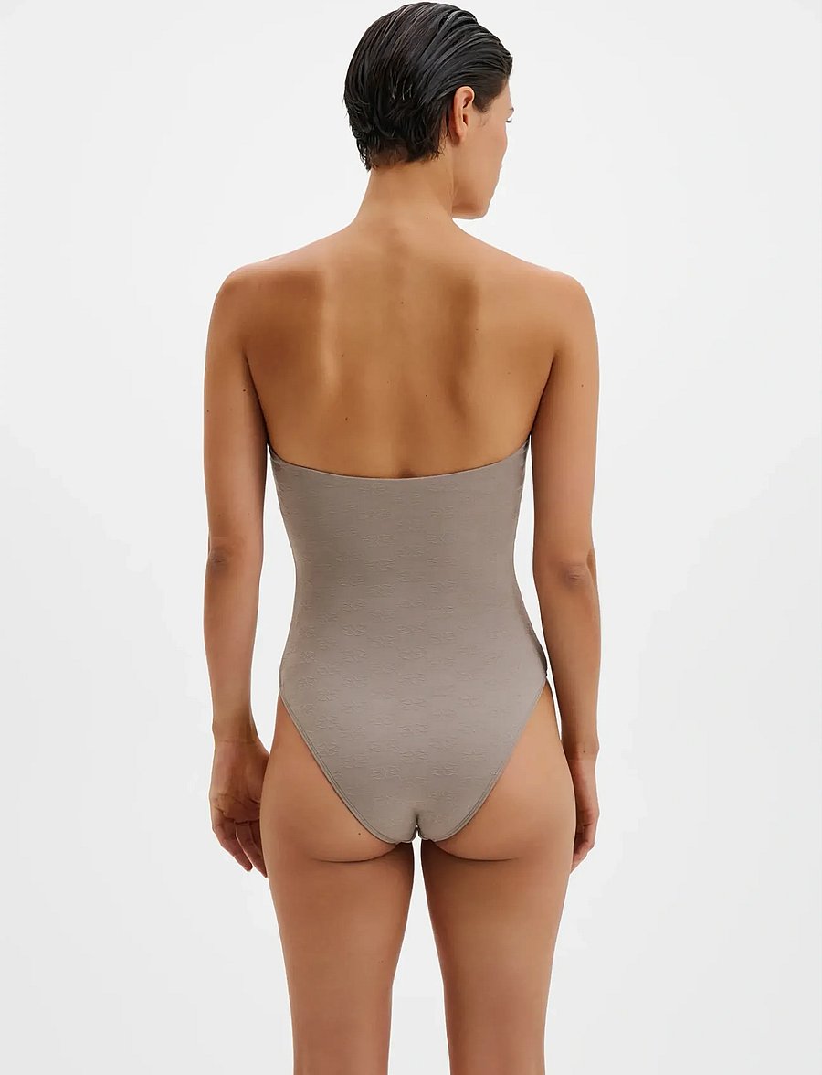 Malina - Signature Gold Embellished Bandeau Swimsuit - badedragter - graphite - 2