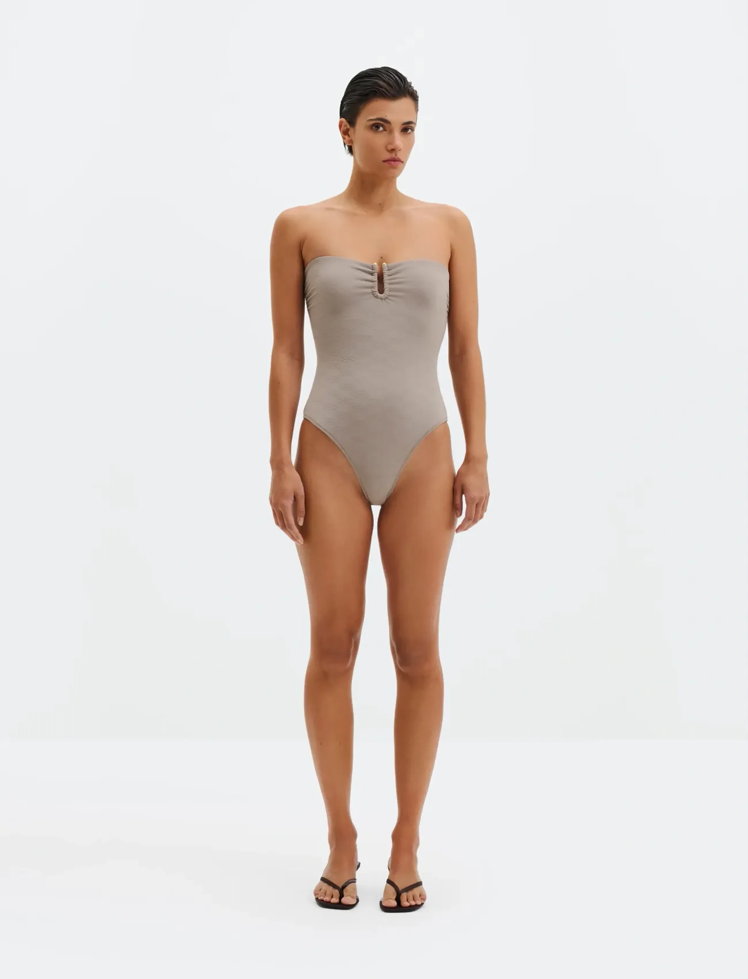 Malina - Signature Gold Embellished Bandeau Swimsuit - badedragter - graphite - 4