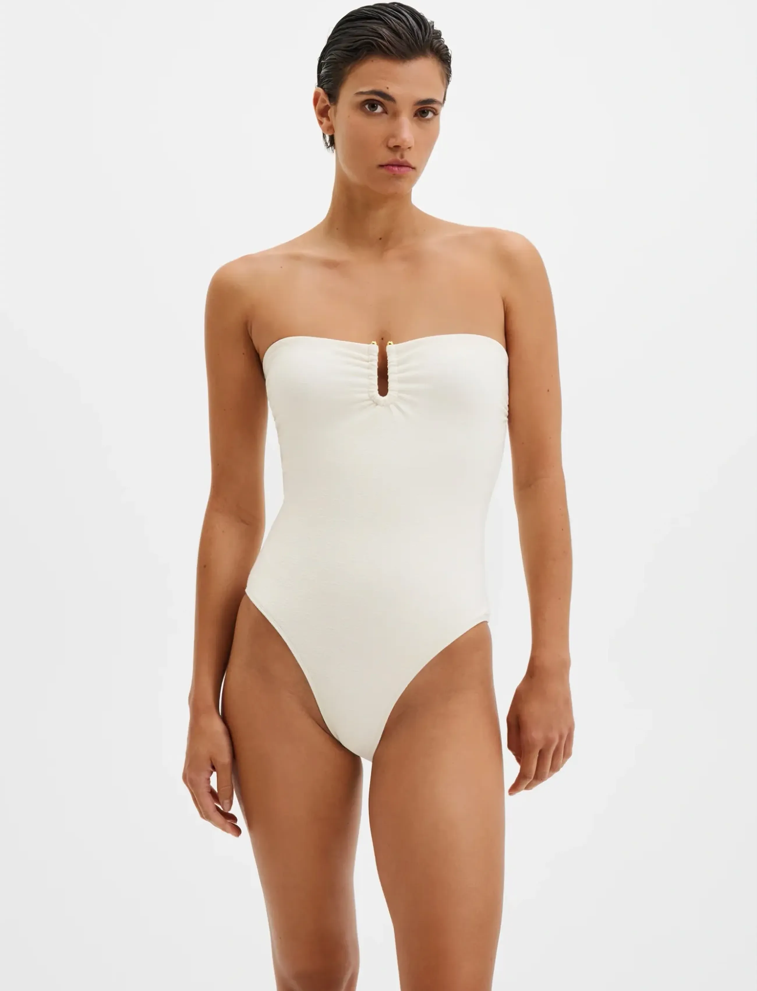 Malina Signature Gold Embellished Bandeau Swimsuit - Malina - VANILLA / cream