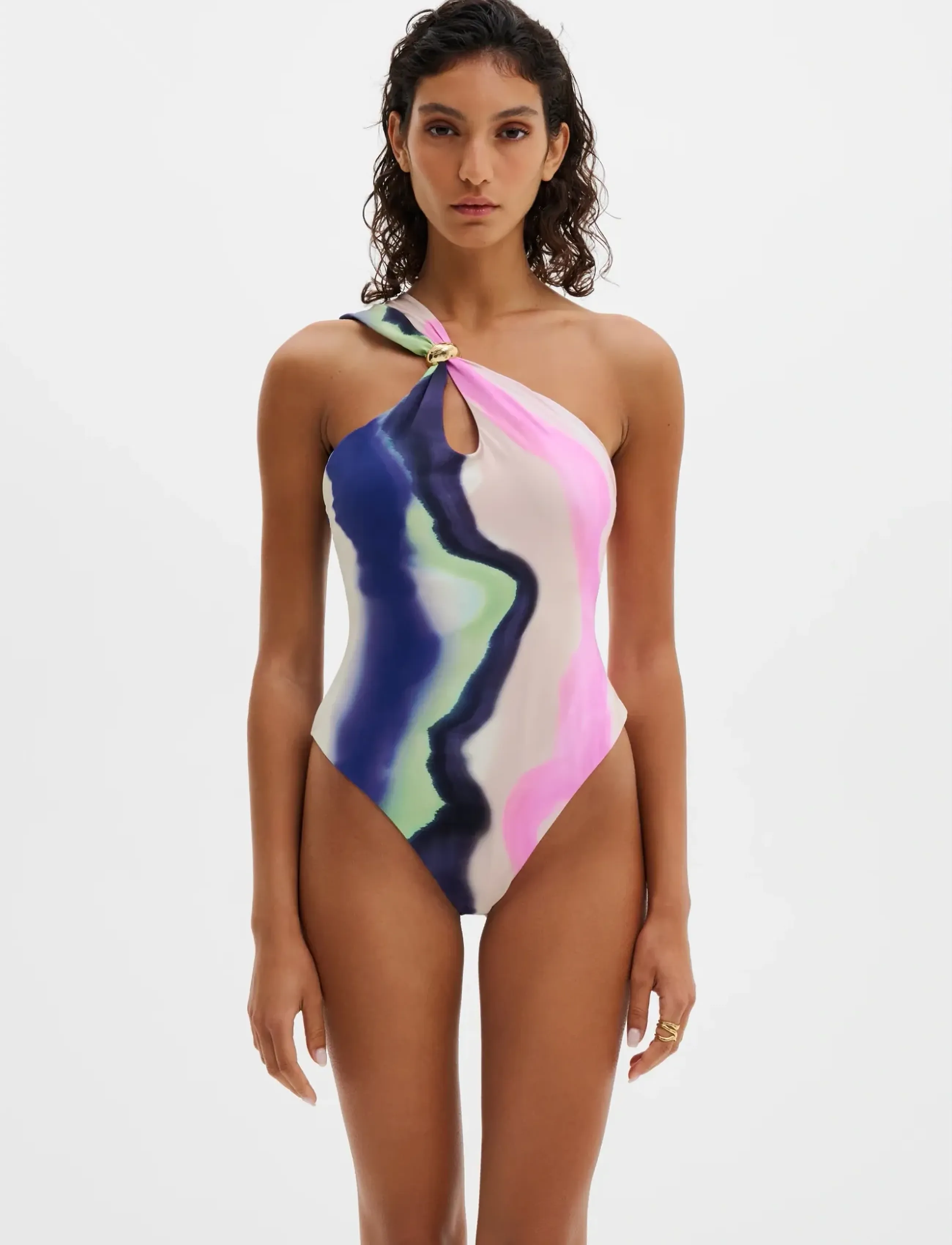 Malina Lonita Gold Embellished Multiway Swimsuit - Bademode - WATERCOLOUR / multi
