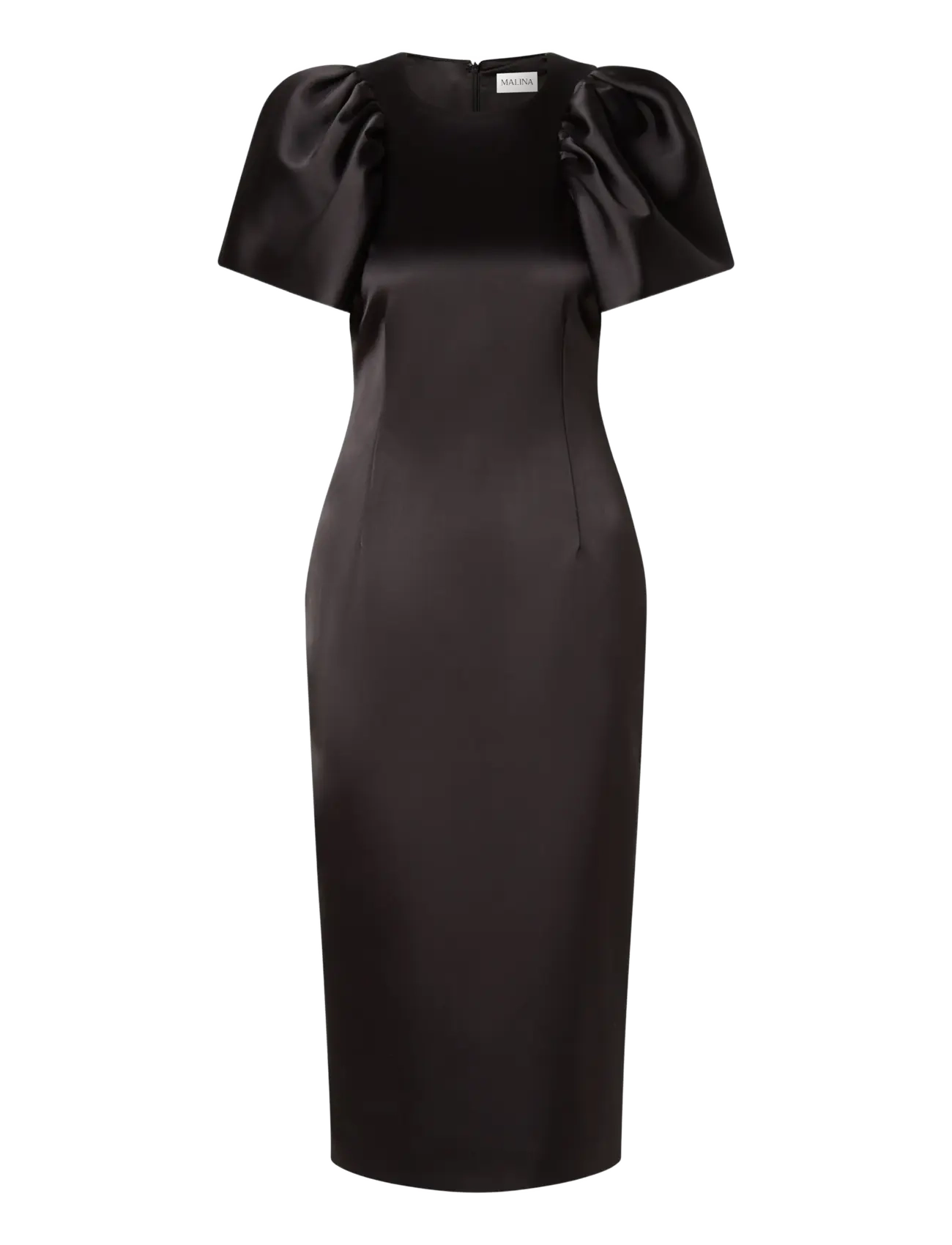 Malina - Zindy Fitted Pouf Sleeve Midi Dress - black - 1