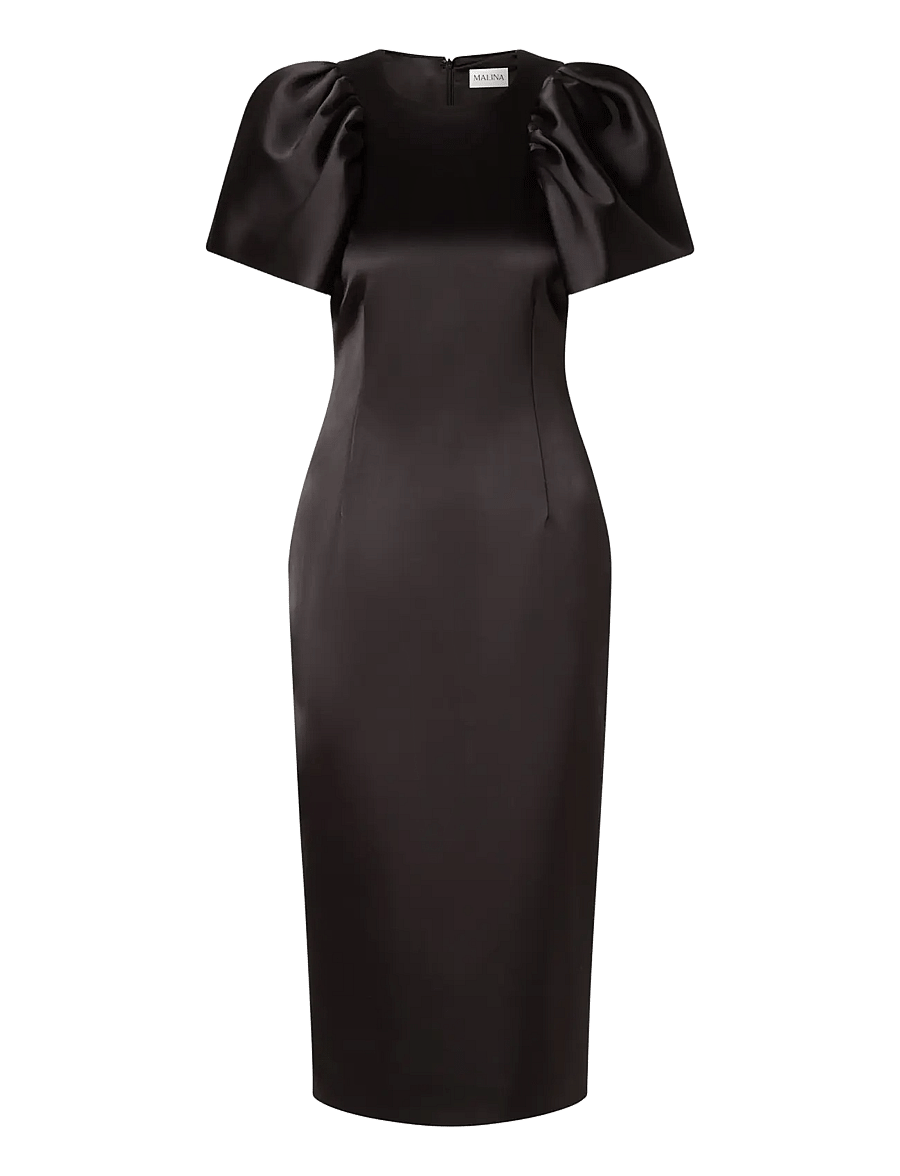 Malina - Zindy Fitted Pouf Sleeve Midi Dress - black - 1
