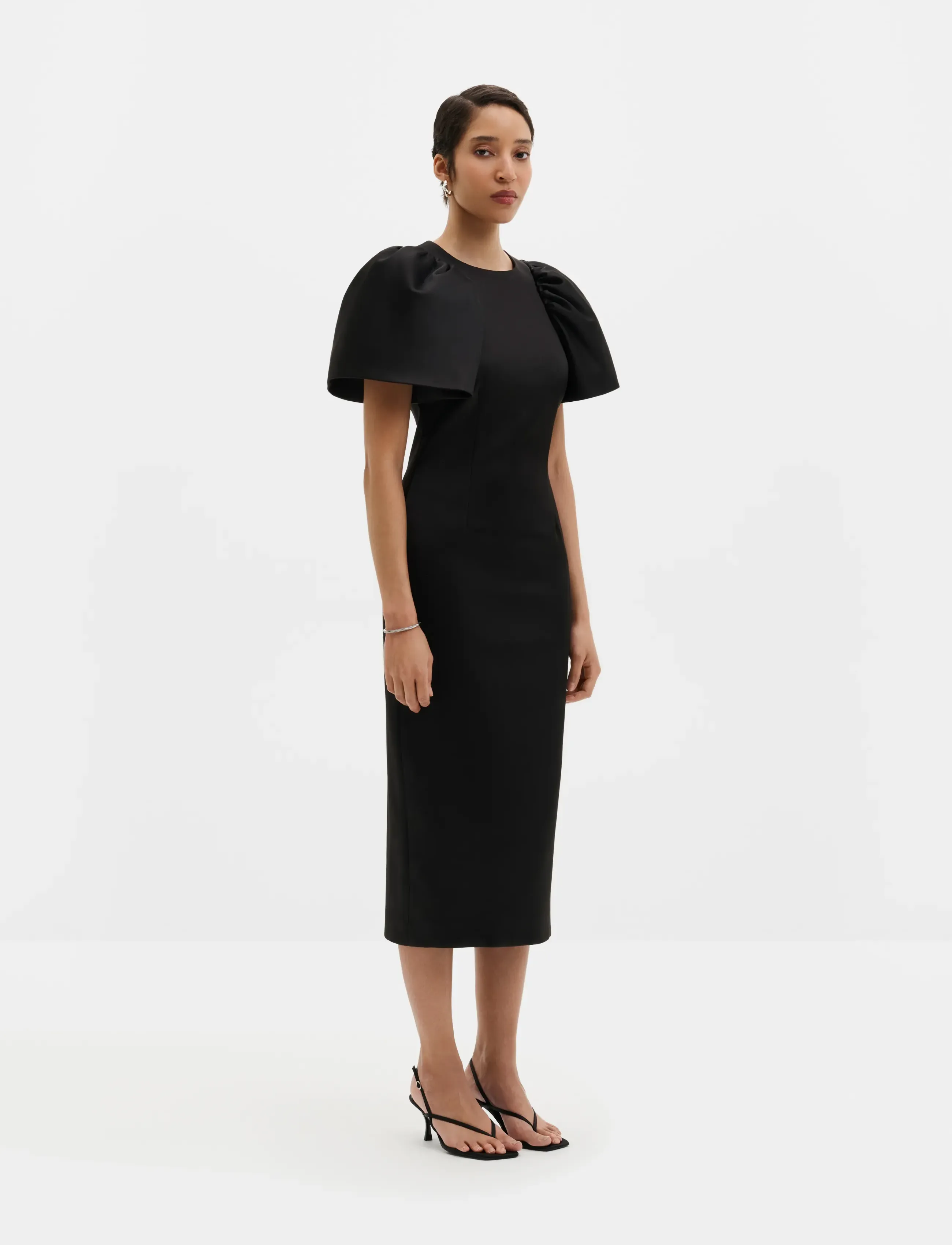 Malina Zindy Fitted Pouf Sleeve Midi Dress - Etuikleider - BLACK / black
