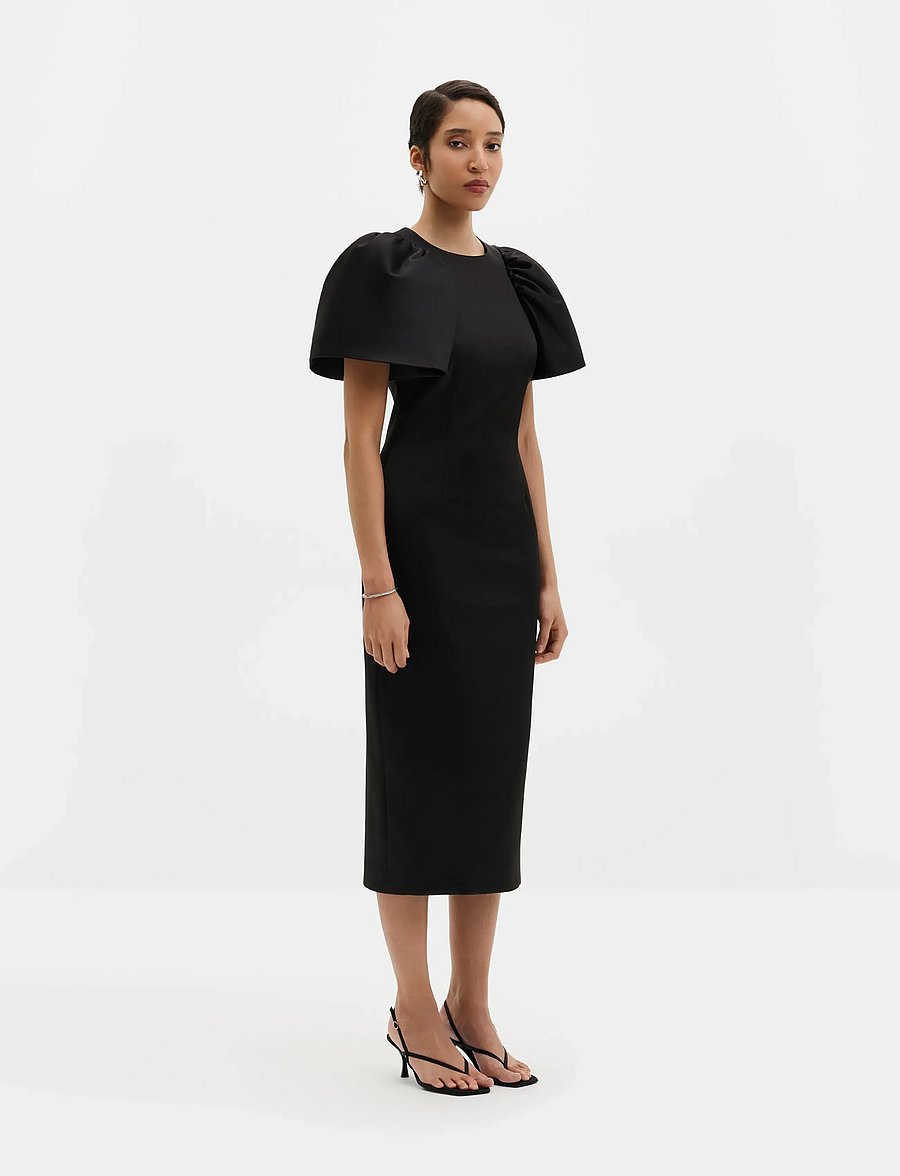 Malina - Zindy Fitted Pouf Sleeve Midi Dress - black - 0