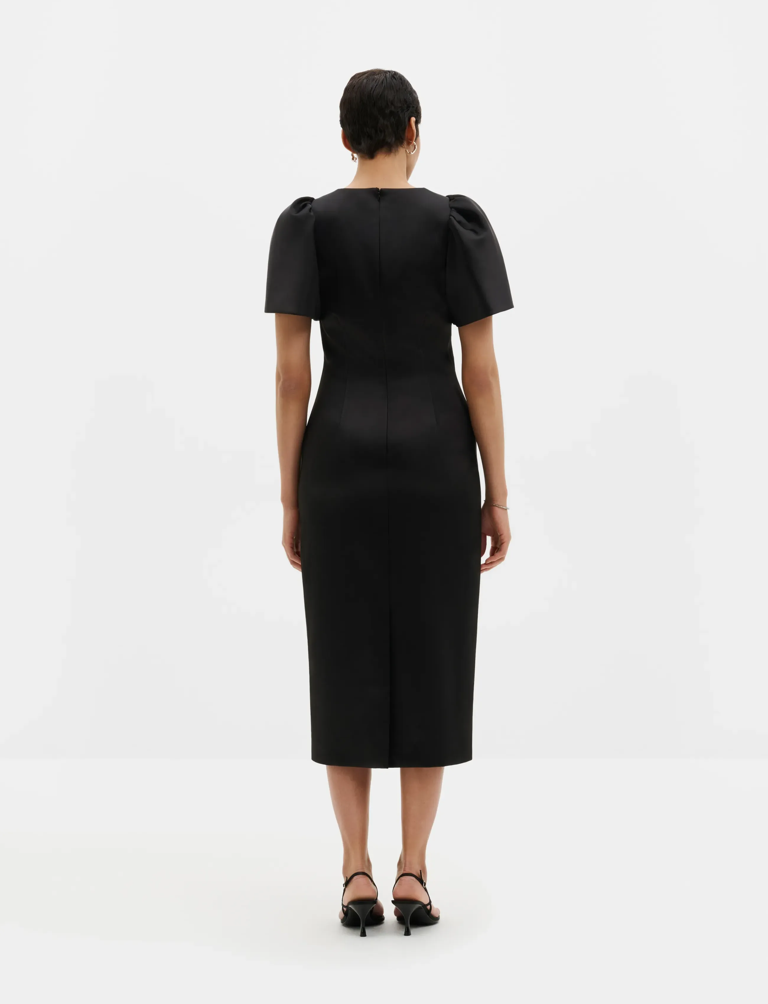 Malina - Zindy Fitted Pouf Sleeve Midi Dress - black - 2