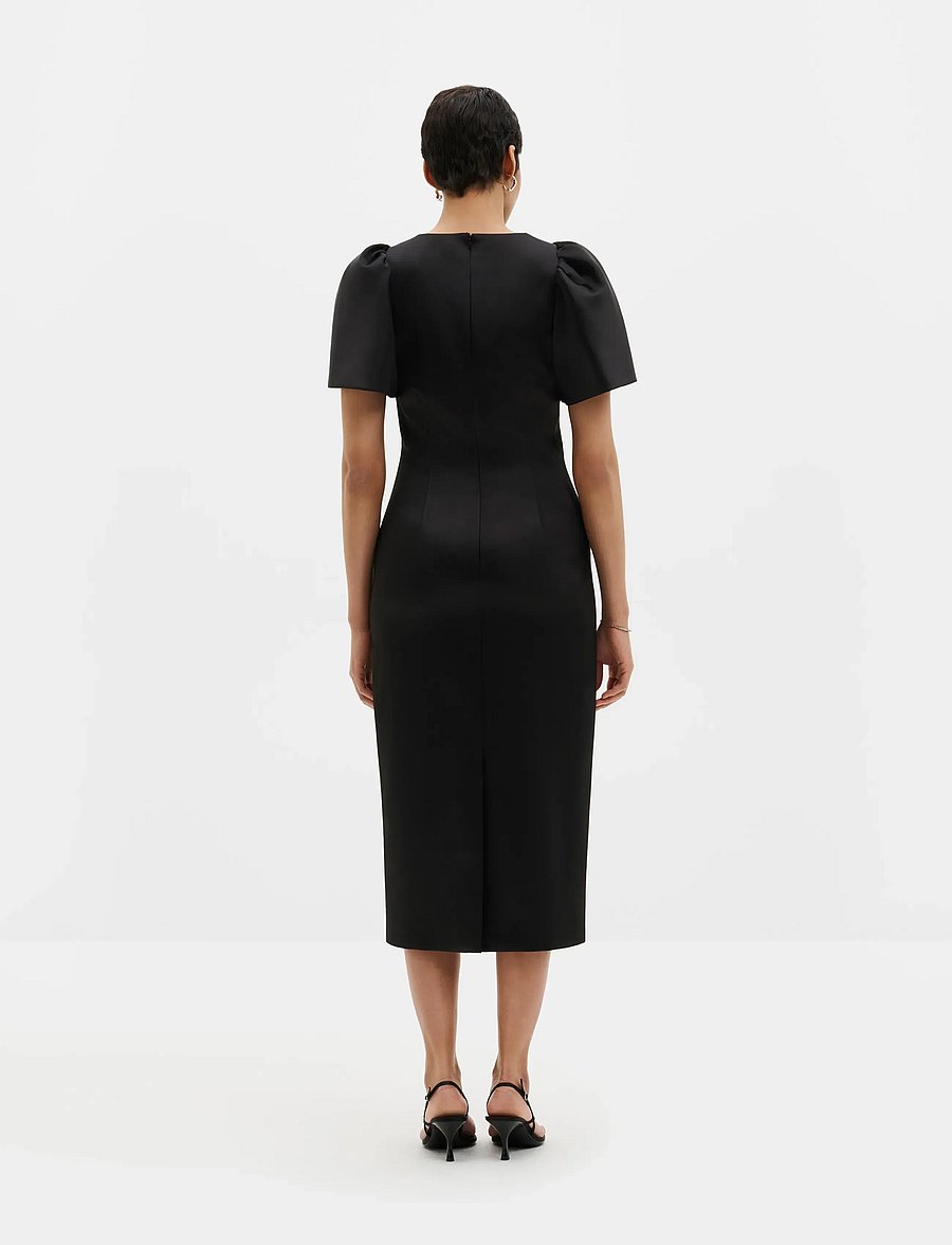 Malina - Zindy Fitted Pouf Sleeve Midi Dress - black - 2