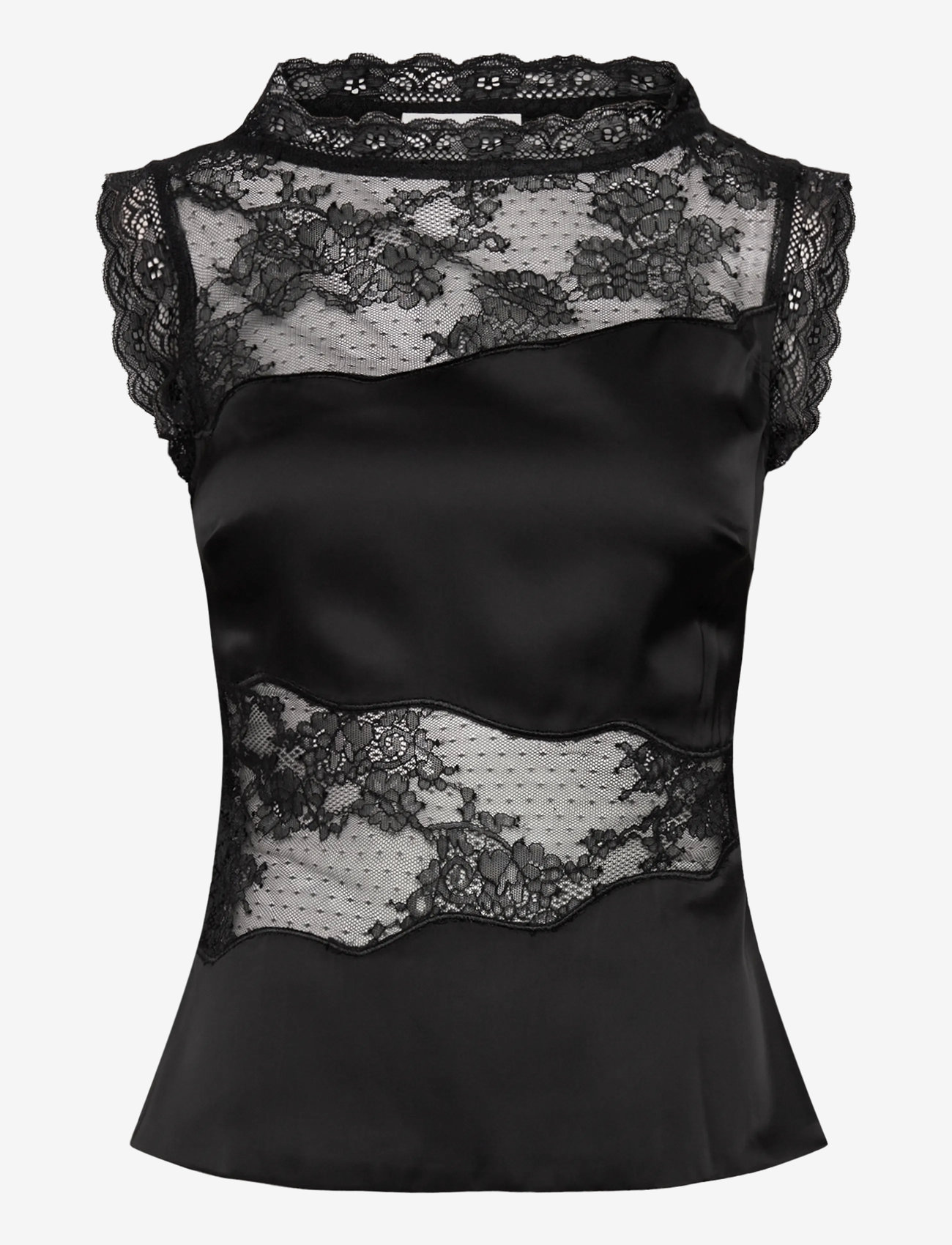 Malina - Desire Lace Trimmed Cut Out Top - Ärmellose tops - black - 1
