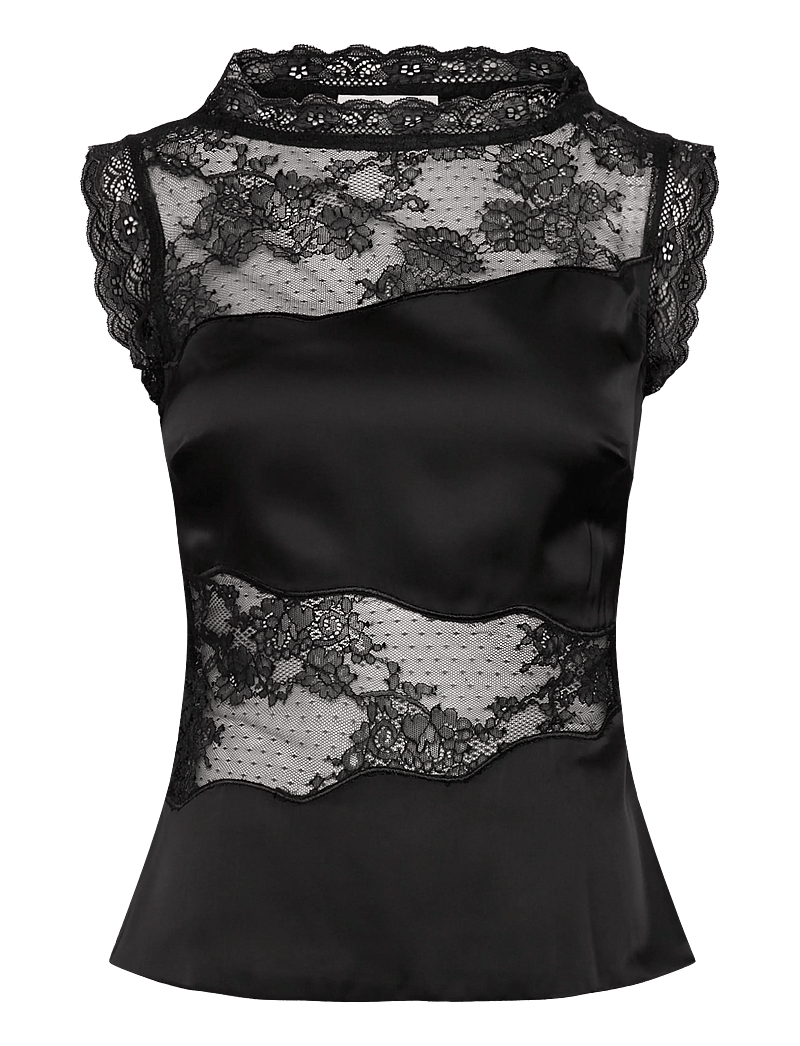 Malina - Desire Lace Trimmed Cut Out Top - Ärmellose tops - black - 1