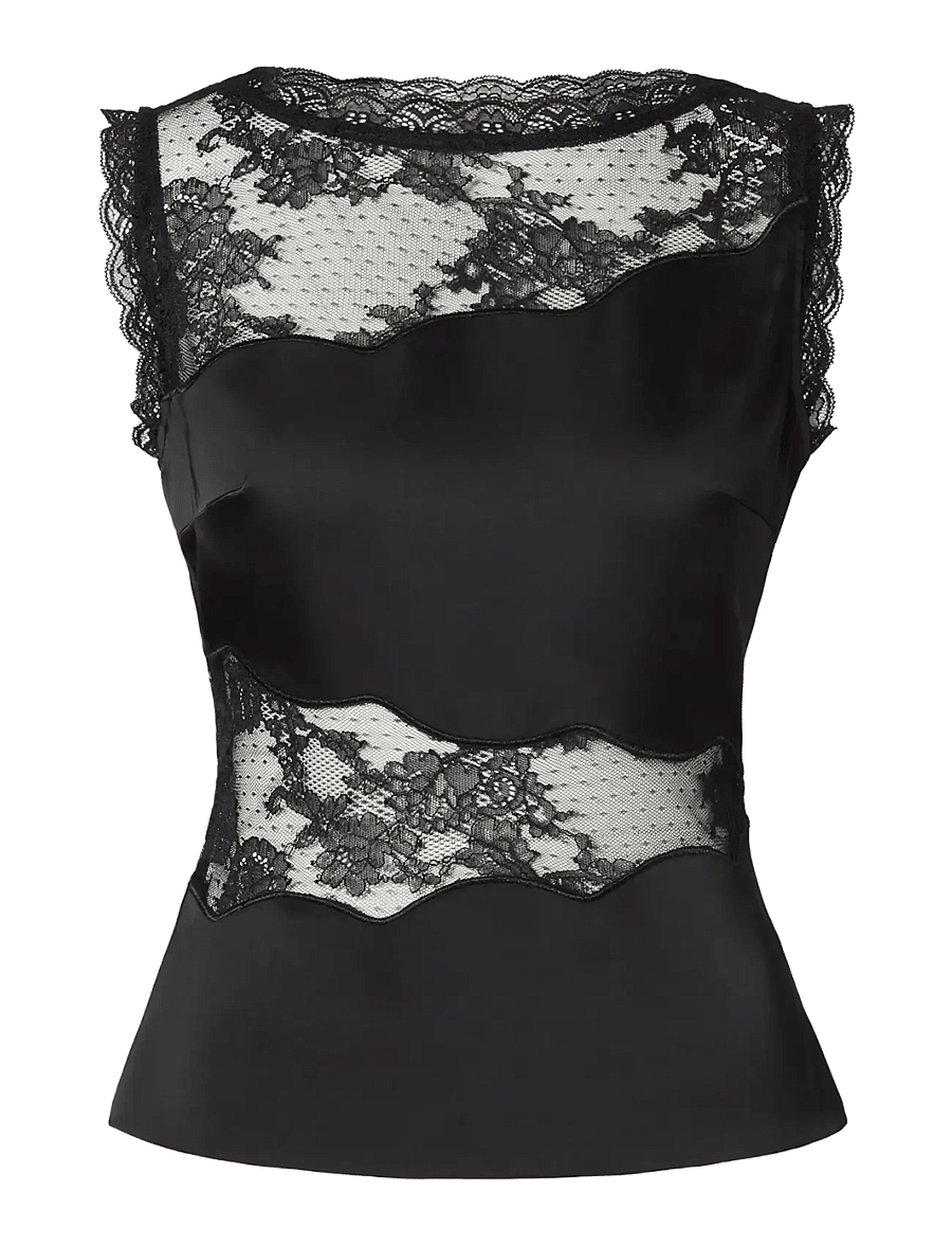 Malina - Desire Lace Trimmed Cut Out Top - tanktops - black - 1