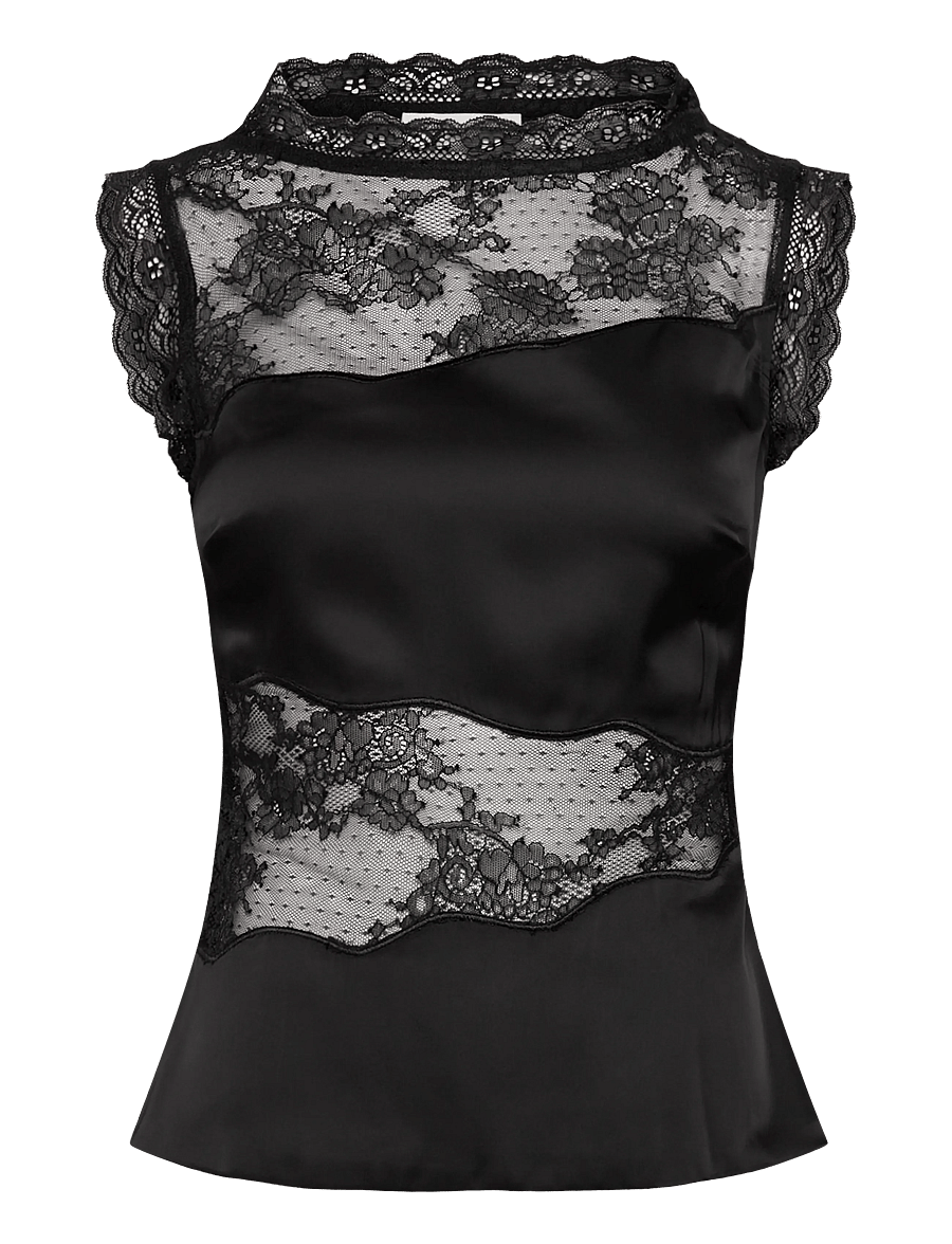 Malina - Desire Lace Trimmed Cut Out Top - Ærmeløse toppe - black - 1