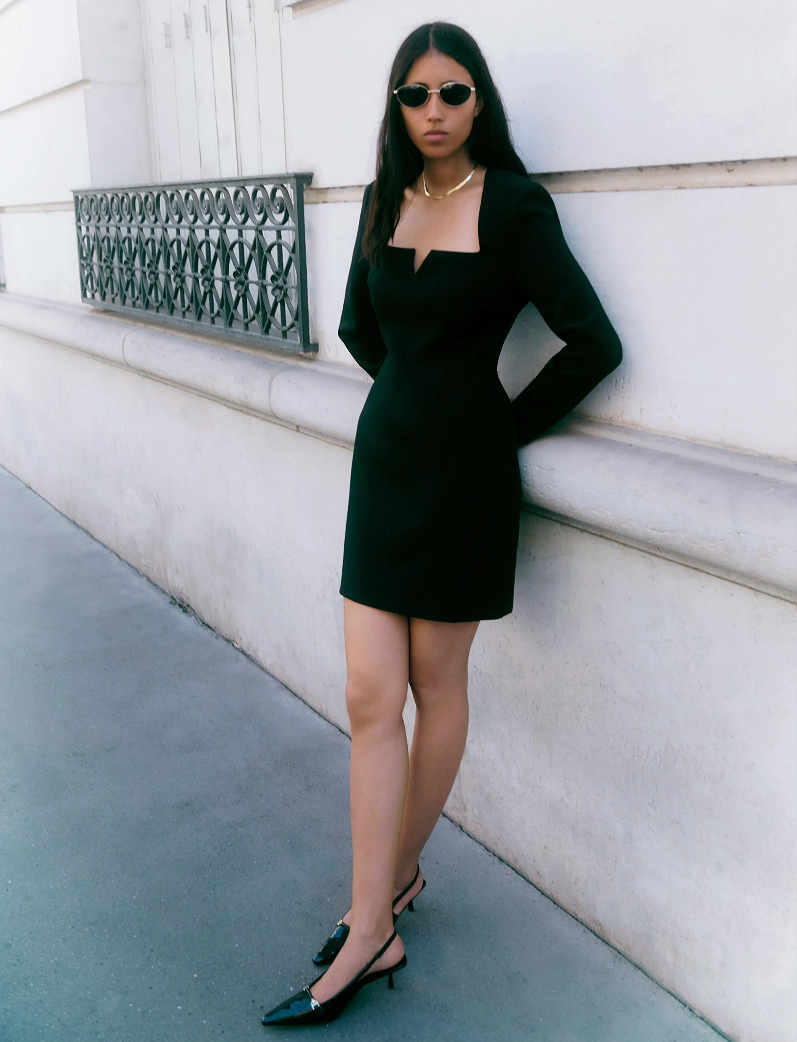 Malina - Sonja Detailed Neck Mini Dress - short dresses - black - 5