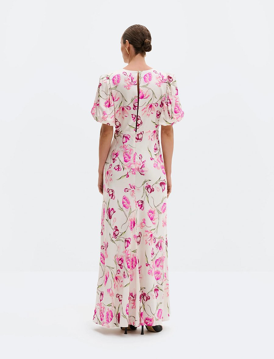 Malina - Freja pouf sleeve maxi dress - maxikjoler - tulip pink - 2