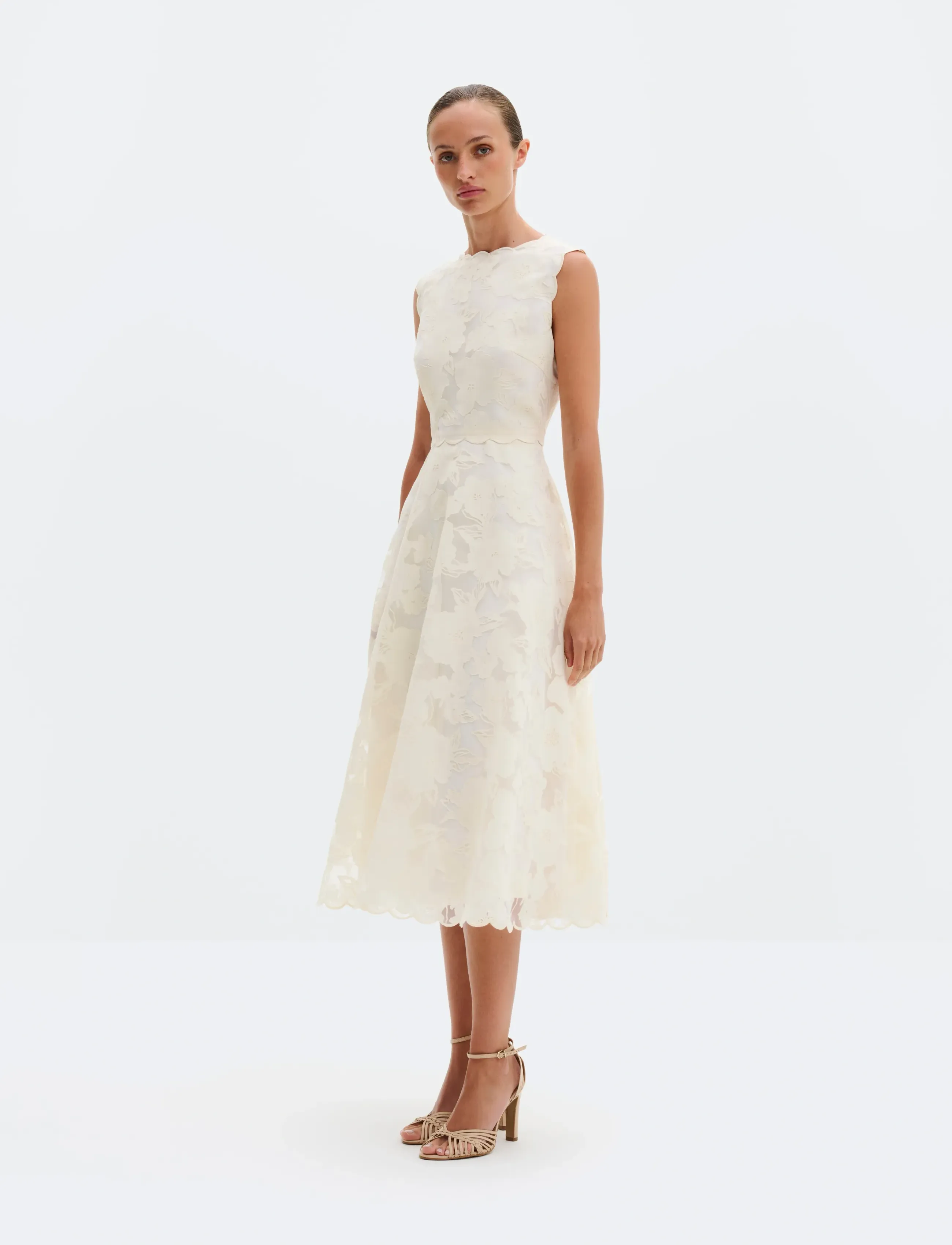 Malina Elin Round Neck Lace Midi Dress - Midi-Kleider - VANILLA / cream