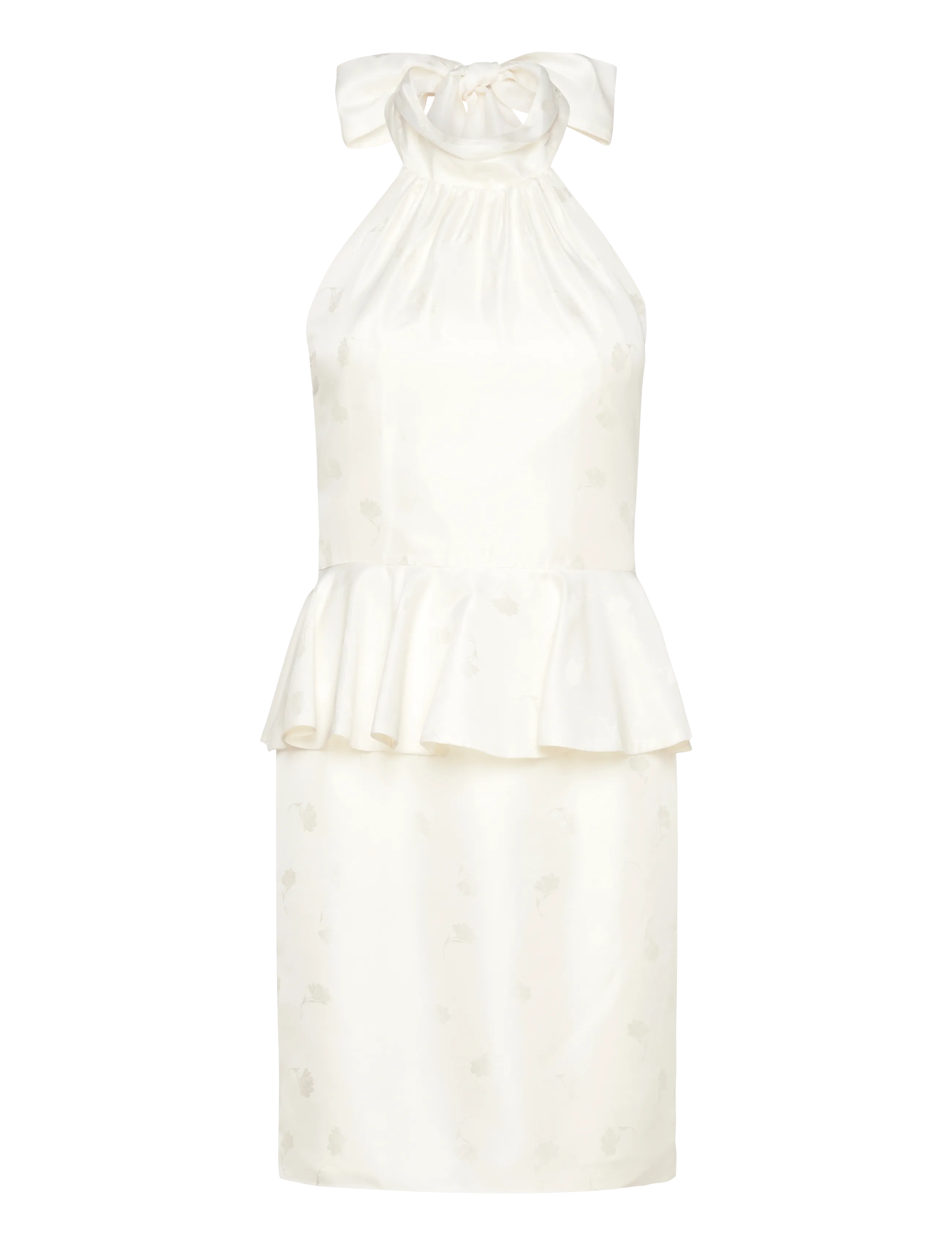 MALINA Katy Jacquard Ruffled Halterneck Mini Kleid Weiß - 44 - Damen