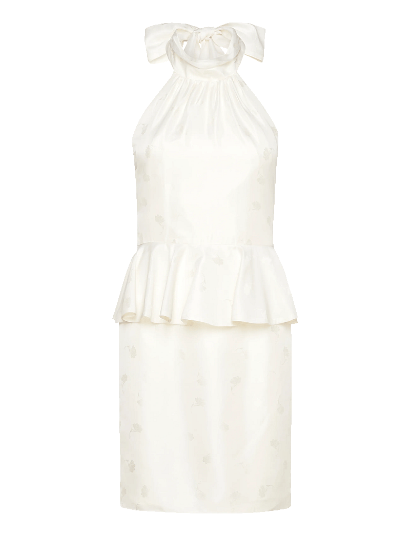 Malina - Katy Jacquard Ruffled Halterneck Mini Dress - abendkleider - vanilla - 1