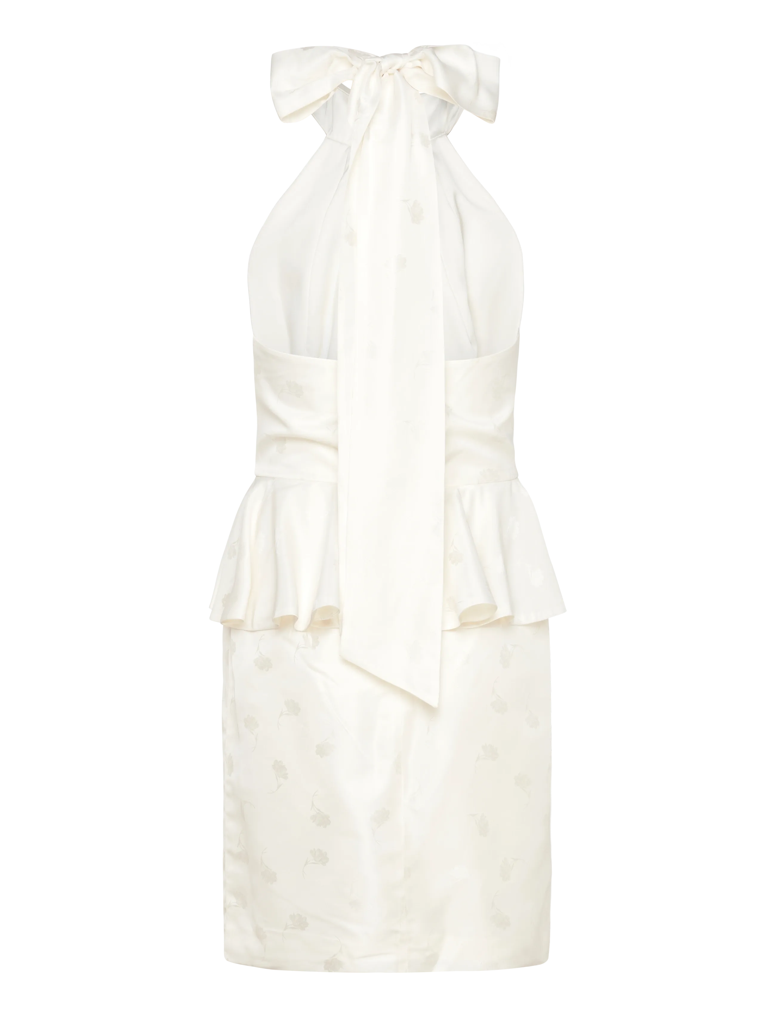 Malina - Katy Jacquard Ruffled Halterneck Mini Dress - evening dresses - vanilla - 2