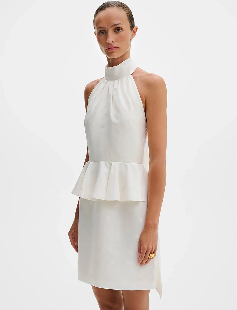 Malina - Katy Jacquard Ruffled Halterneck Mini Dress - abendkleider - vanilla - 0