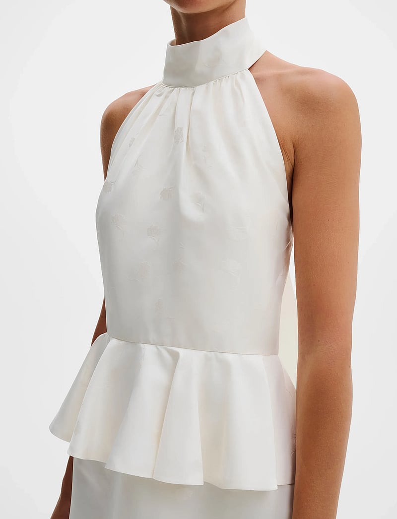 Malina - Katy Jacquard Ruffled Halterneck Mini Dress - abendkleider - vanilla - 5