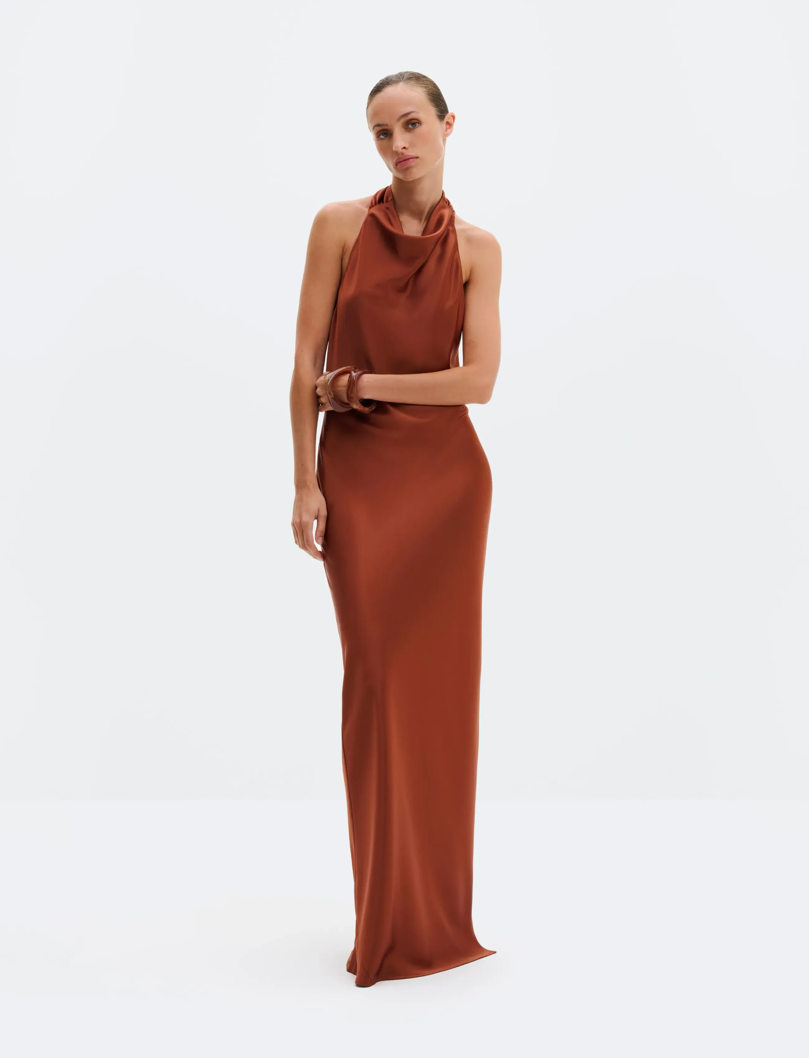 Malina Tessie Open Back Halterneck Maxi Dress - Dizainera preces - RUST / brown
