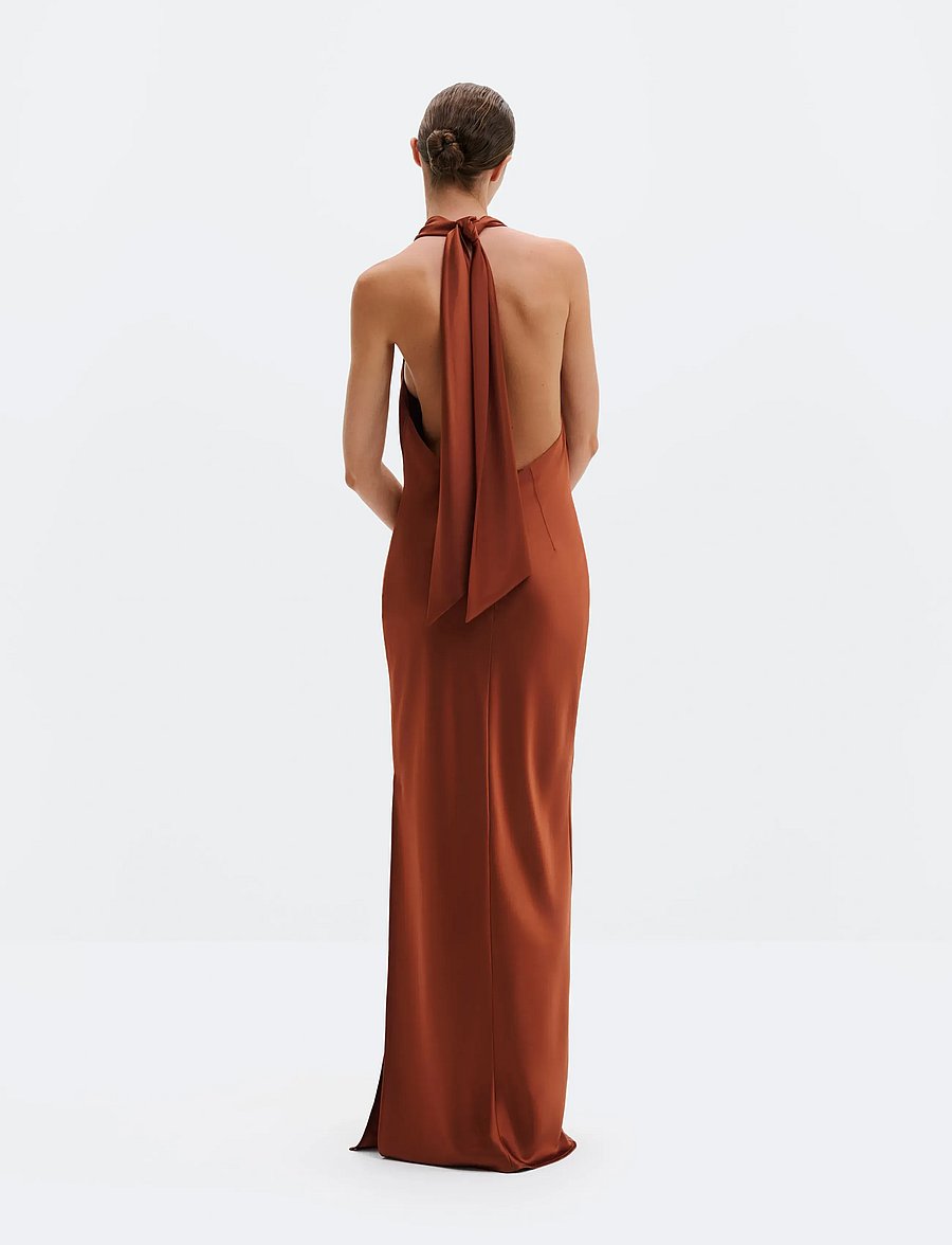 Malina - Tessie Open Back Halterneck Maxi Dress - abendkleider - rust - 4