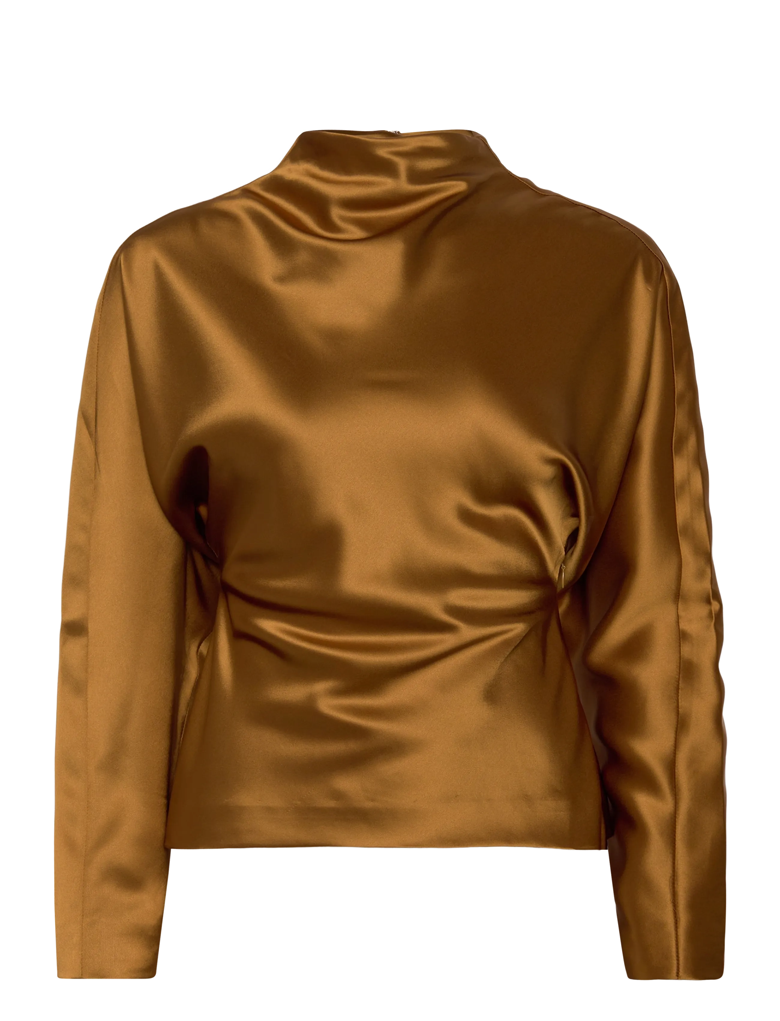 Zora Barrel Sleeve Satin Blouse - AMBER