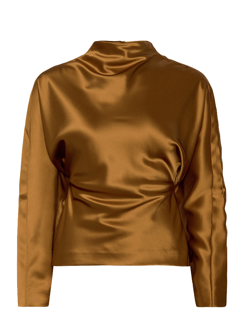 Malina - Zora Barrel Sleeve Satin Blouse - långärmade blusar - amber - 1