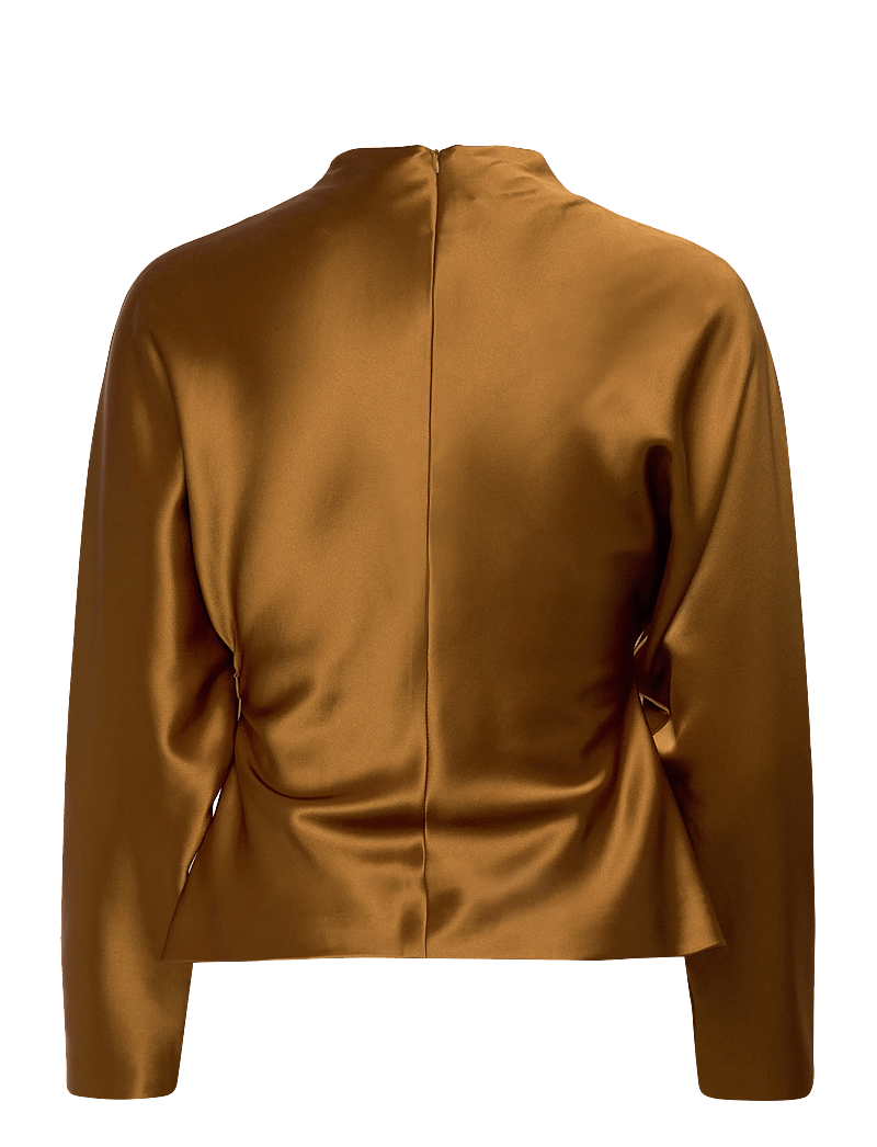 Malina - Zora Barrel Sleeve Satin Blouse - långärmade blusar - amber - 2