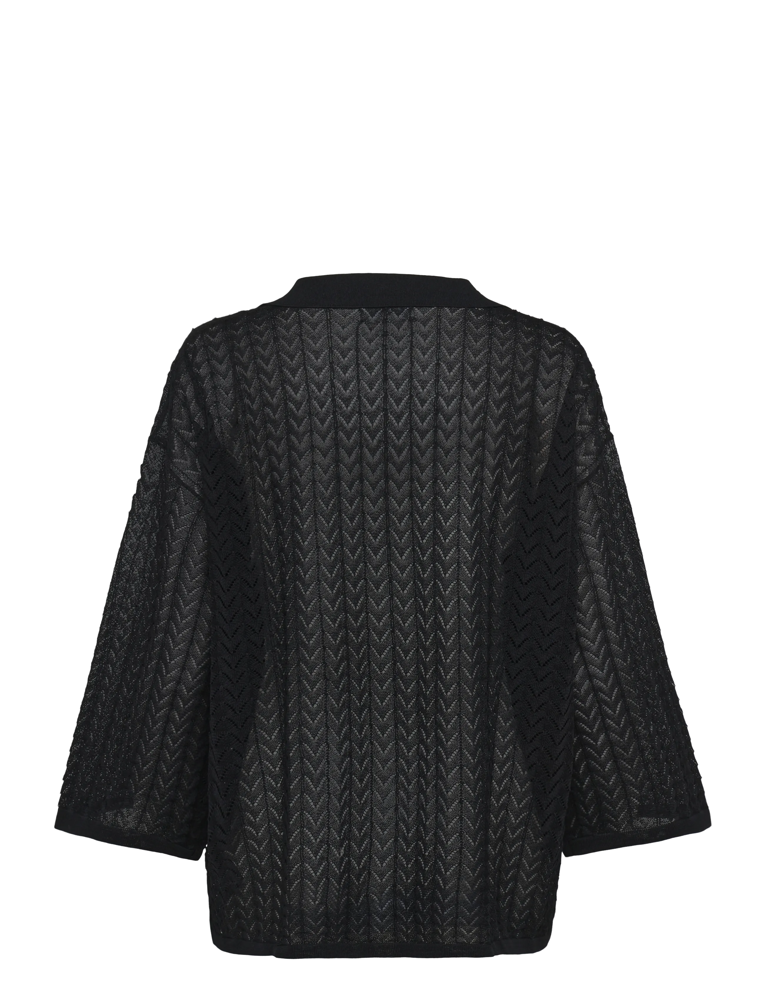 Malina - Imene Pointelle Knitted Polo Shirt - stickade tröjor - black - 1